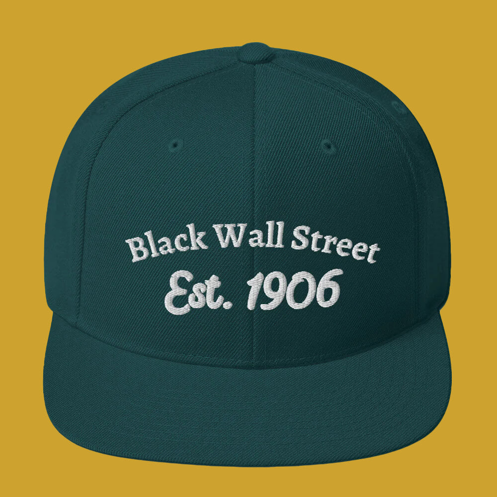 green snap back cap for Black Wall Street 1906 from theblackest co.