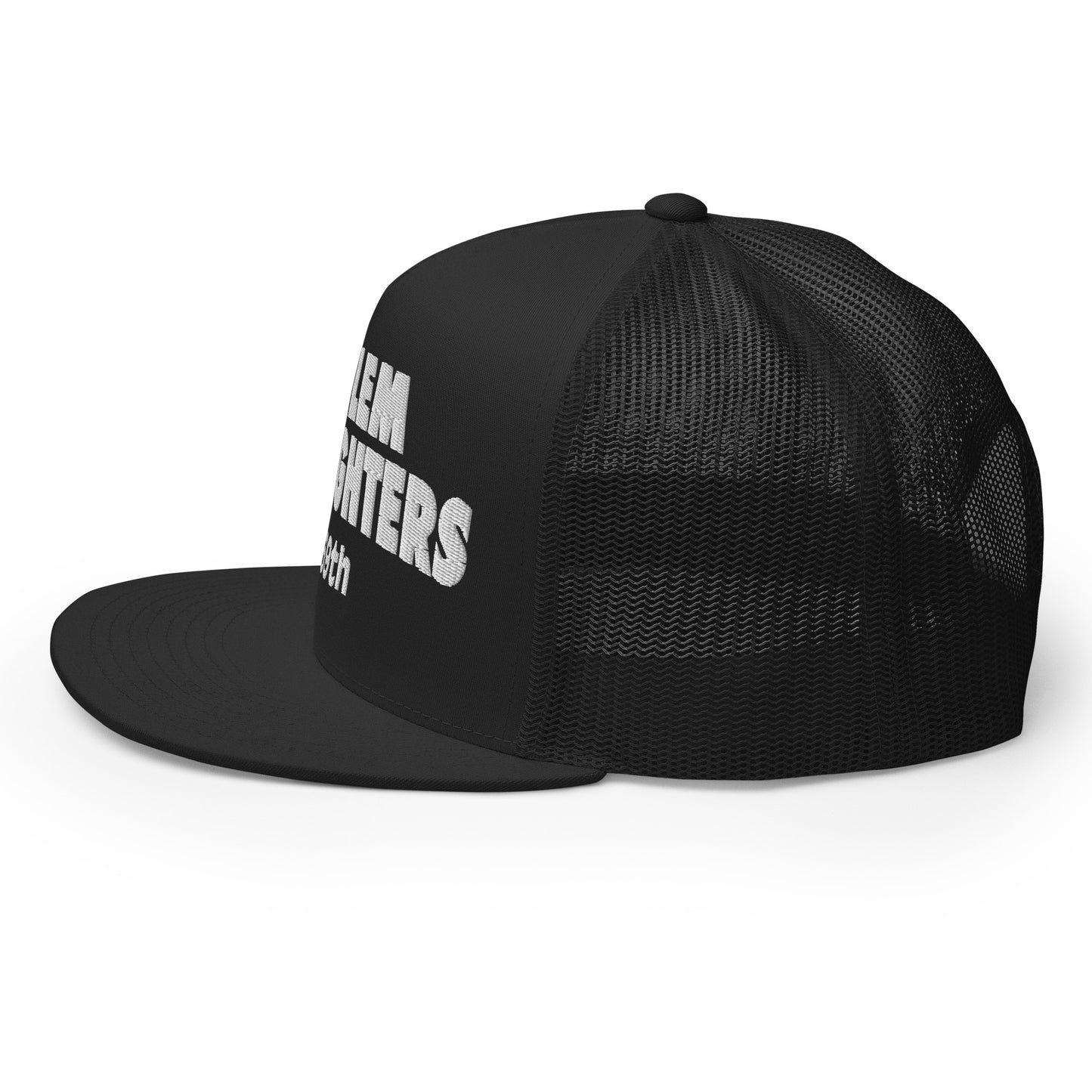 black trucker hat with harlem hellfighters 369th embroidery