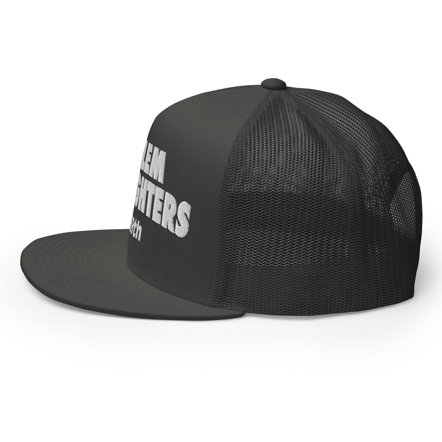 grey trucker hat with harlem hellfighters 369th embroidery