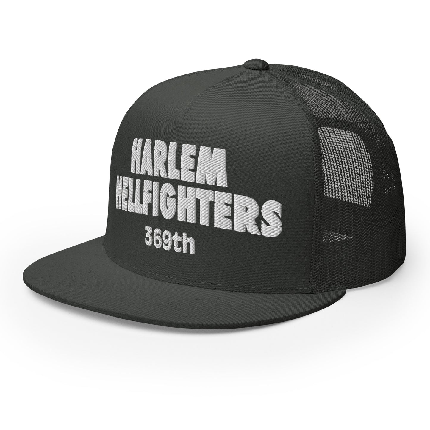 grey trucker hat with harlem hellfighters 369th embroidery