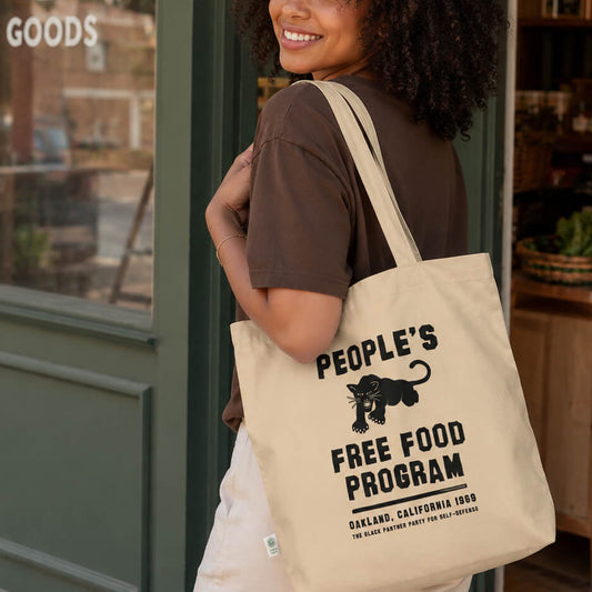 Eco tote bag with Black Panther Party Free Food design, organic cotton, reusable grocery bag