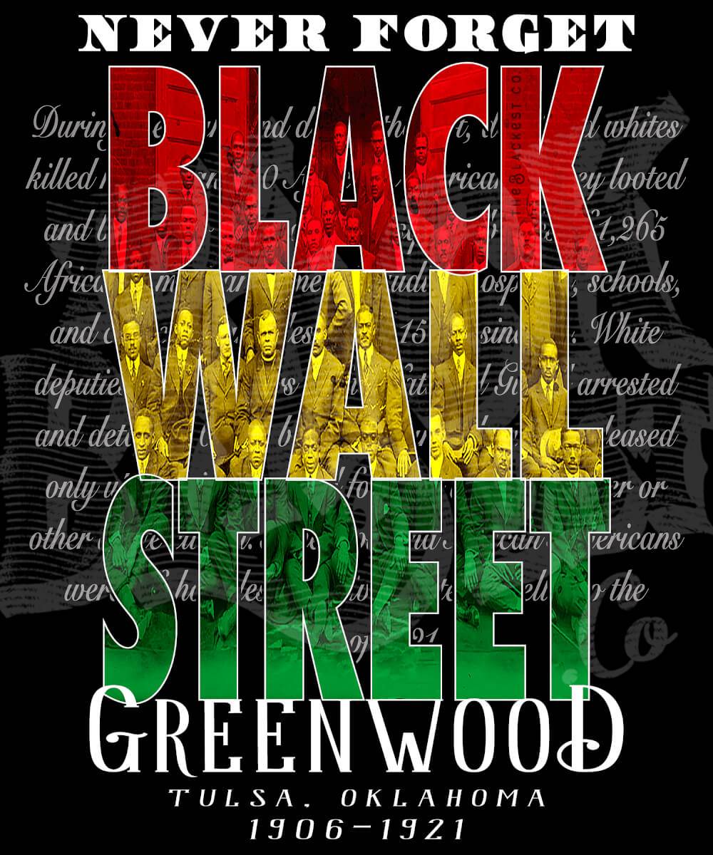 Close-up of Black Wall Street design on hoodie