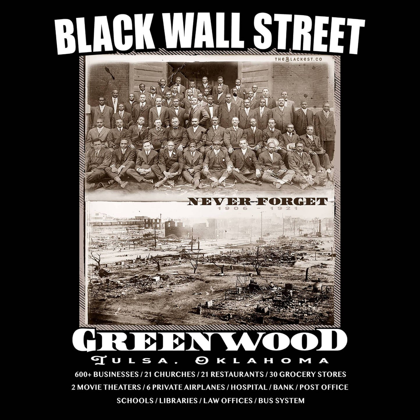 a black and white photo of a group of men responsible for Black Wall Street and it's aftermath in 1921