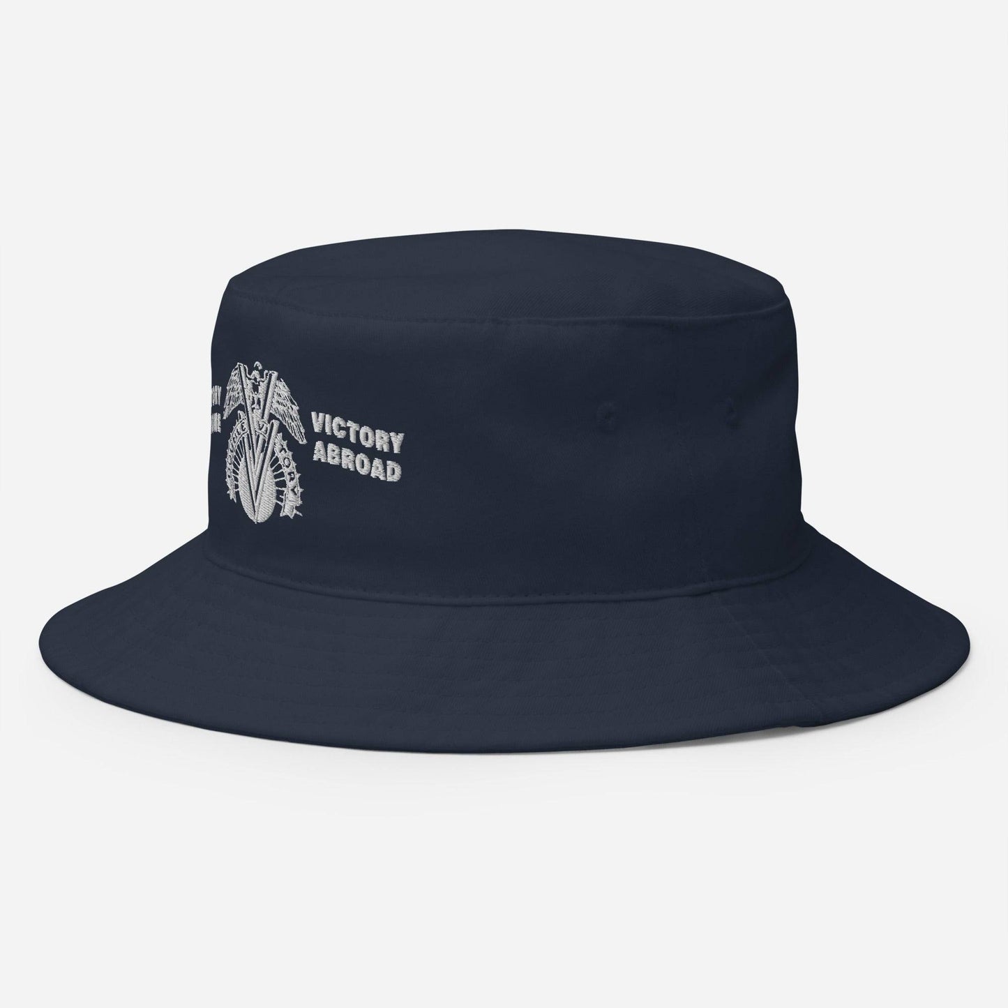 a navy hat with the words Double V Campaign victory abroad, victory at home around it