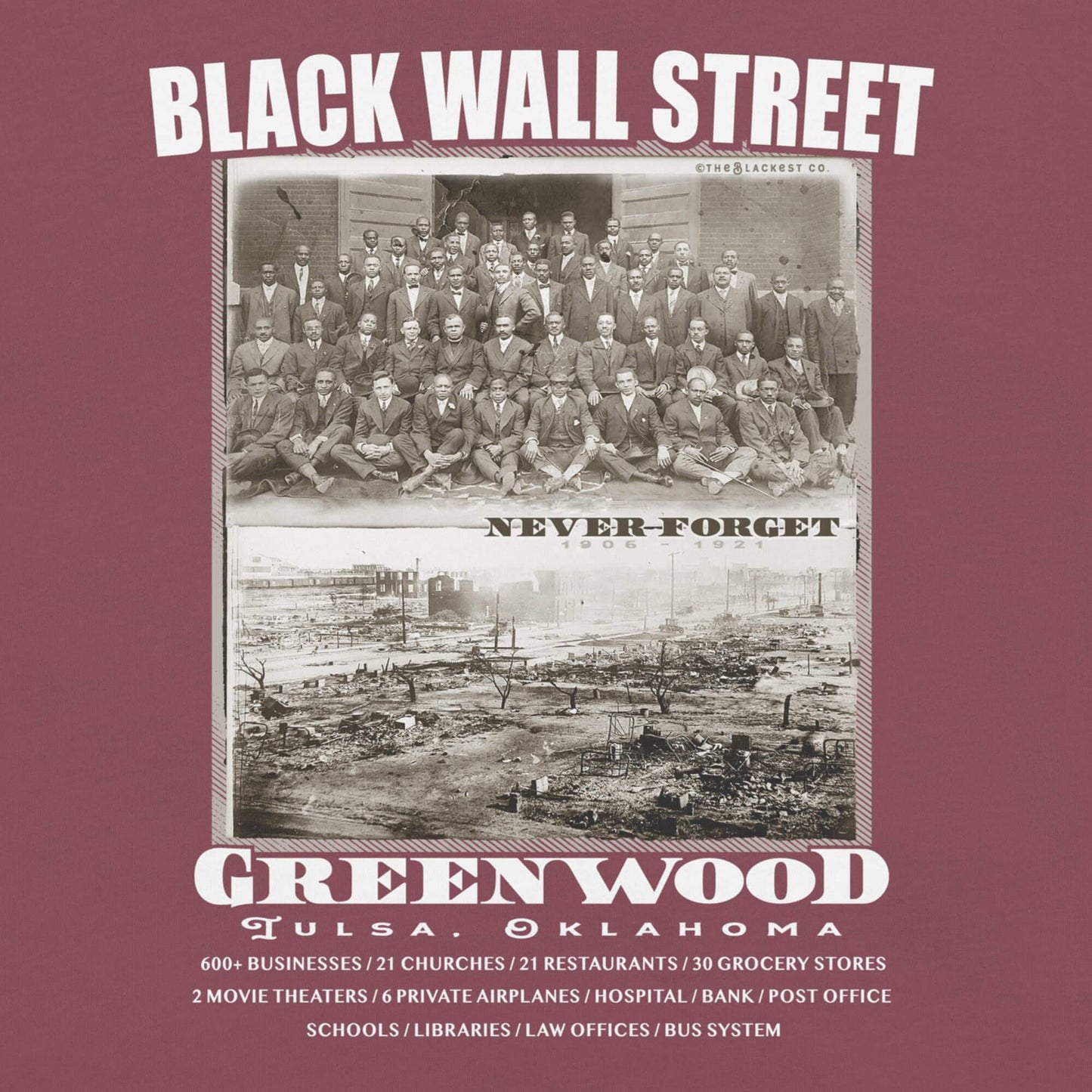 Close-up of Black Wall Street t-shirt design