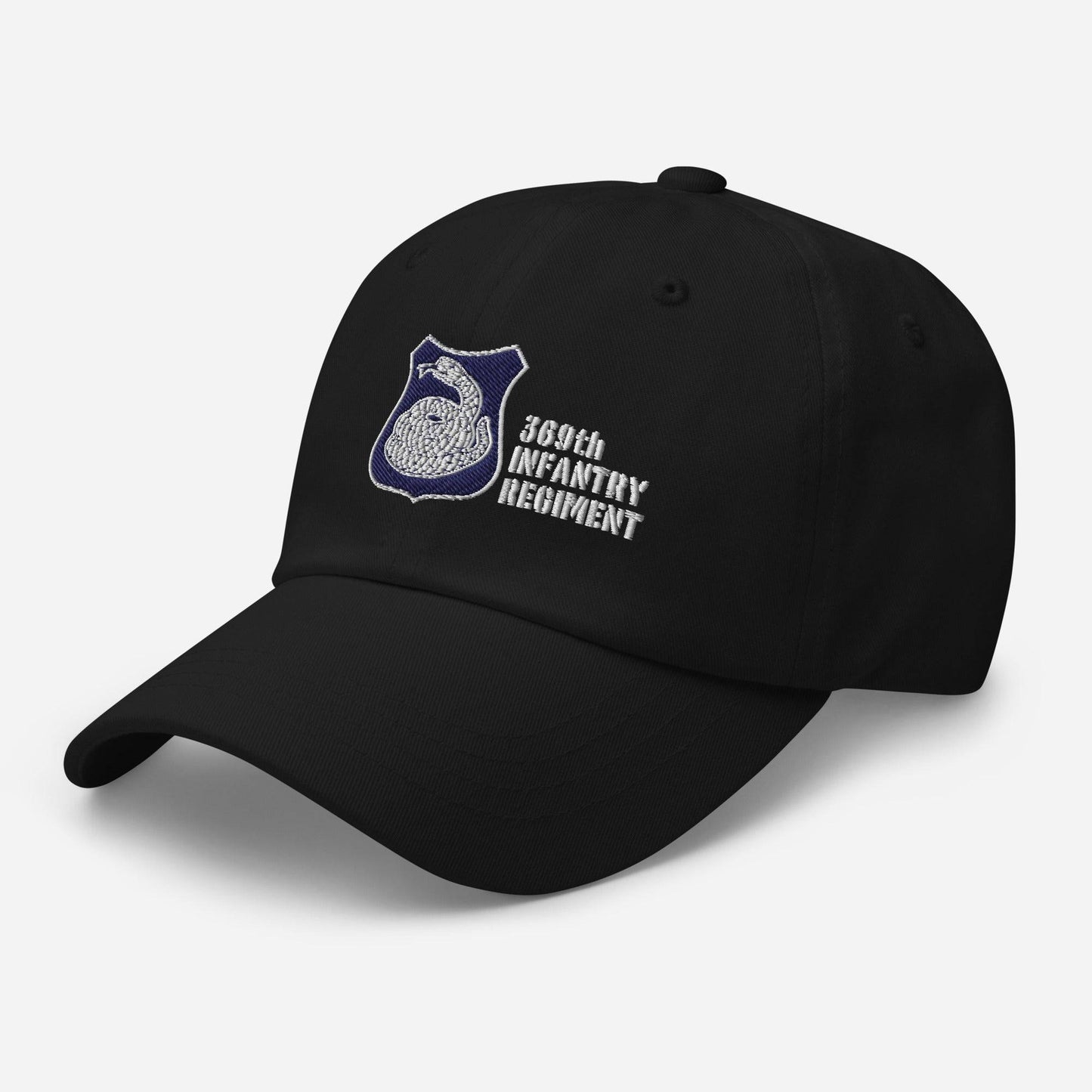 black hat with harlem hellfighters rattlesnake emblem reading 369th infantry regiment