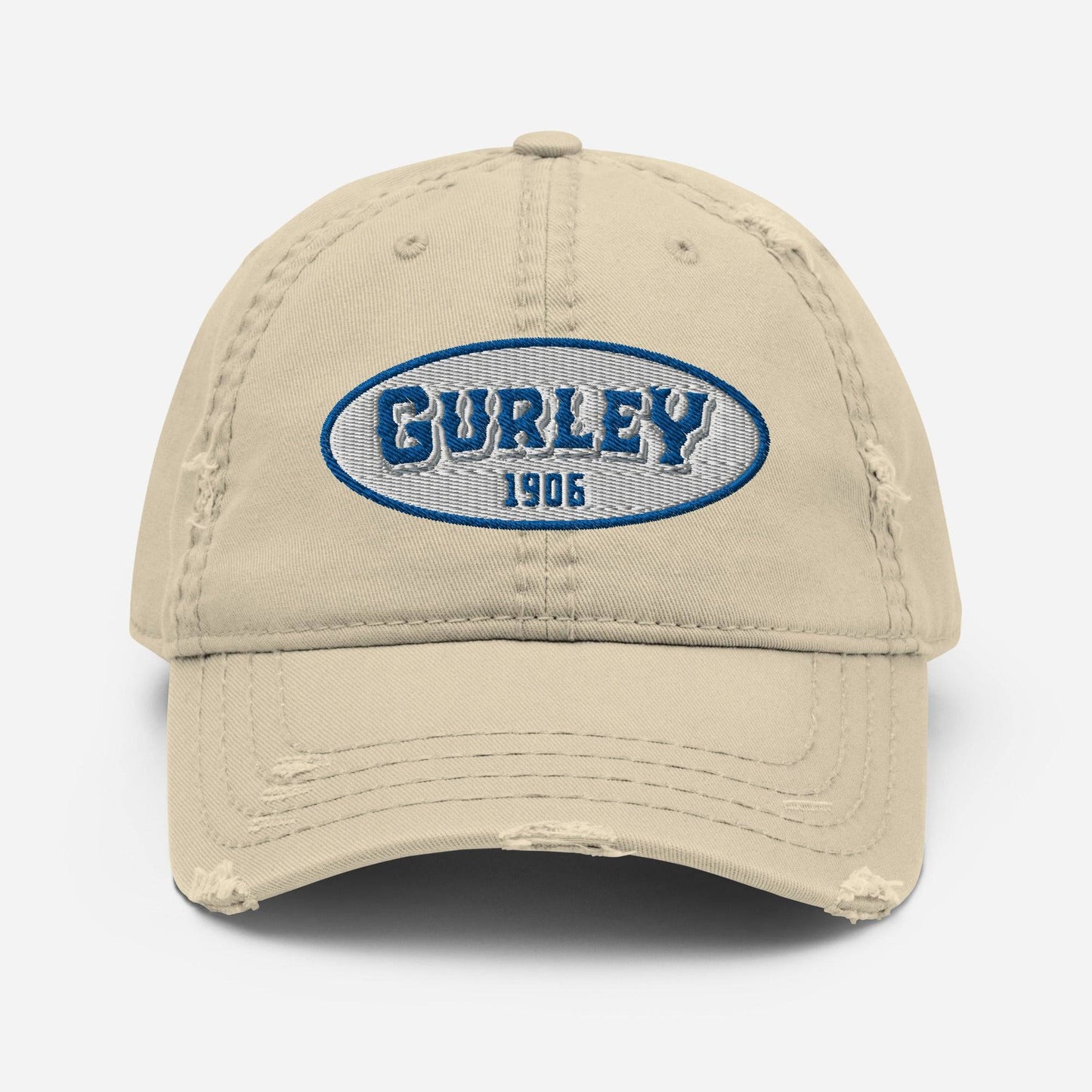 a beige hat with the Gurley logo on it