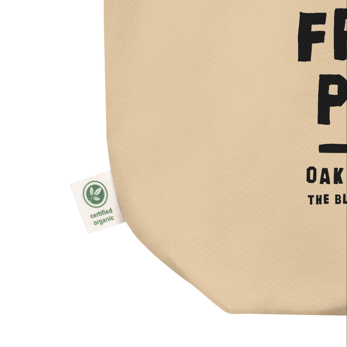 Beige reusable tote bag with Black Panther Party Free Food graphic, eco-friendly grocery bag