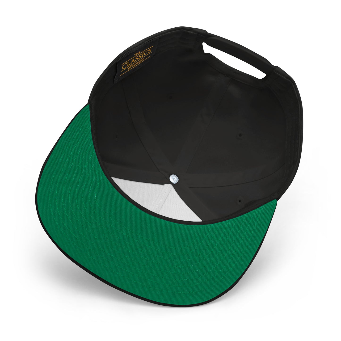 a black and green hat with a white visor