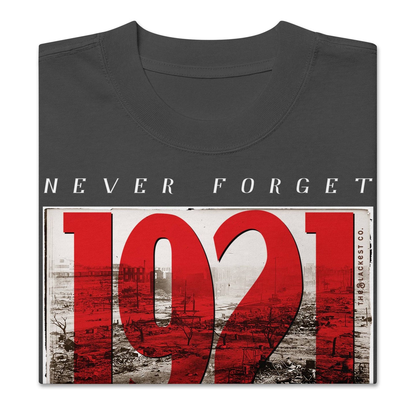Folded Black Wall Street 1921 t-shirt with graphic