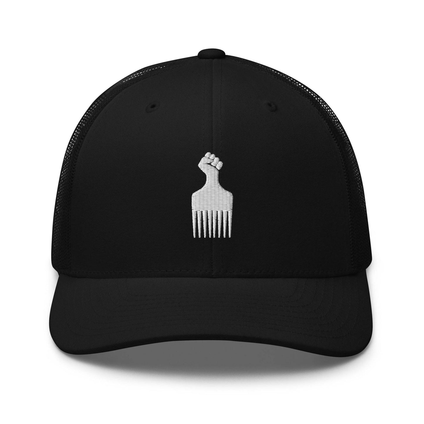 Black Power Fist Retro Trucker Cap with black mesh back