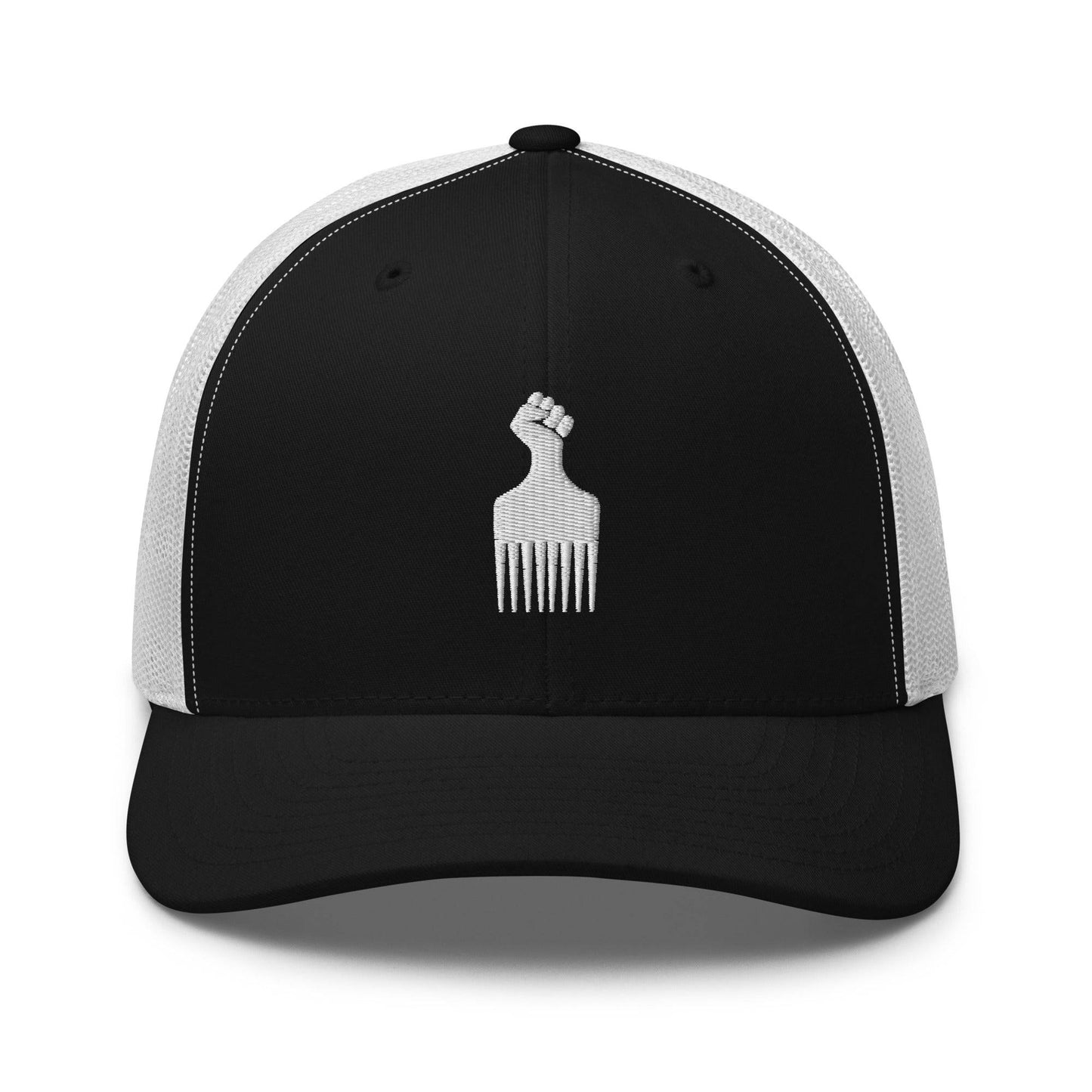 Black Power Fist Retro Trucker Cap with white mesh back