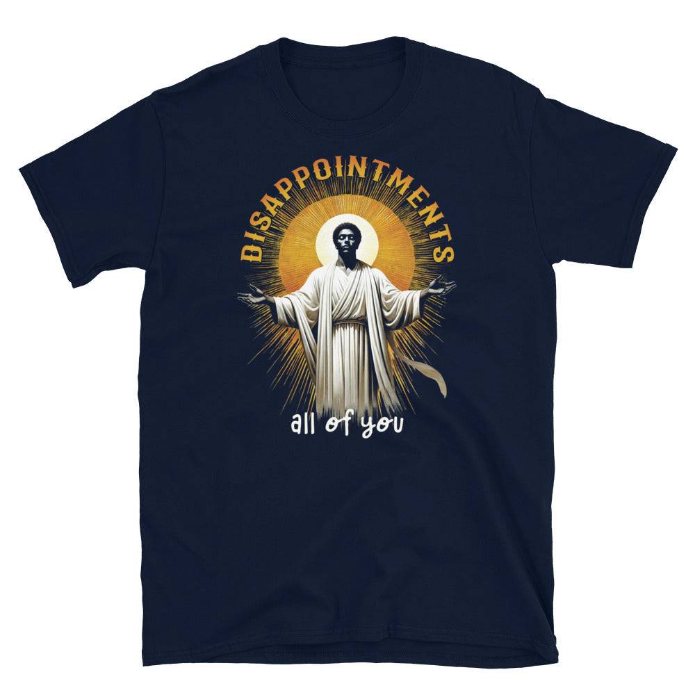 Navy t-shirt with 'Disappointments All of You' design