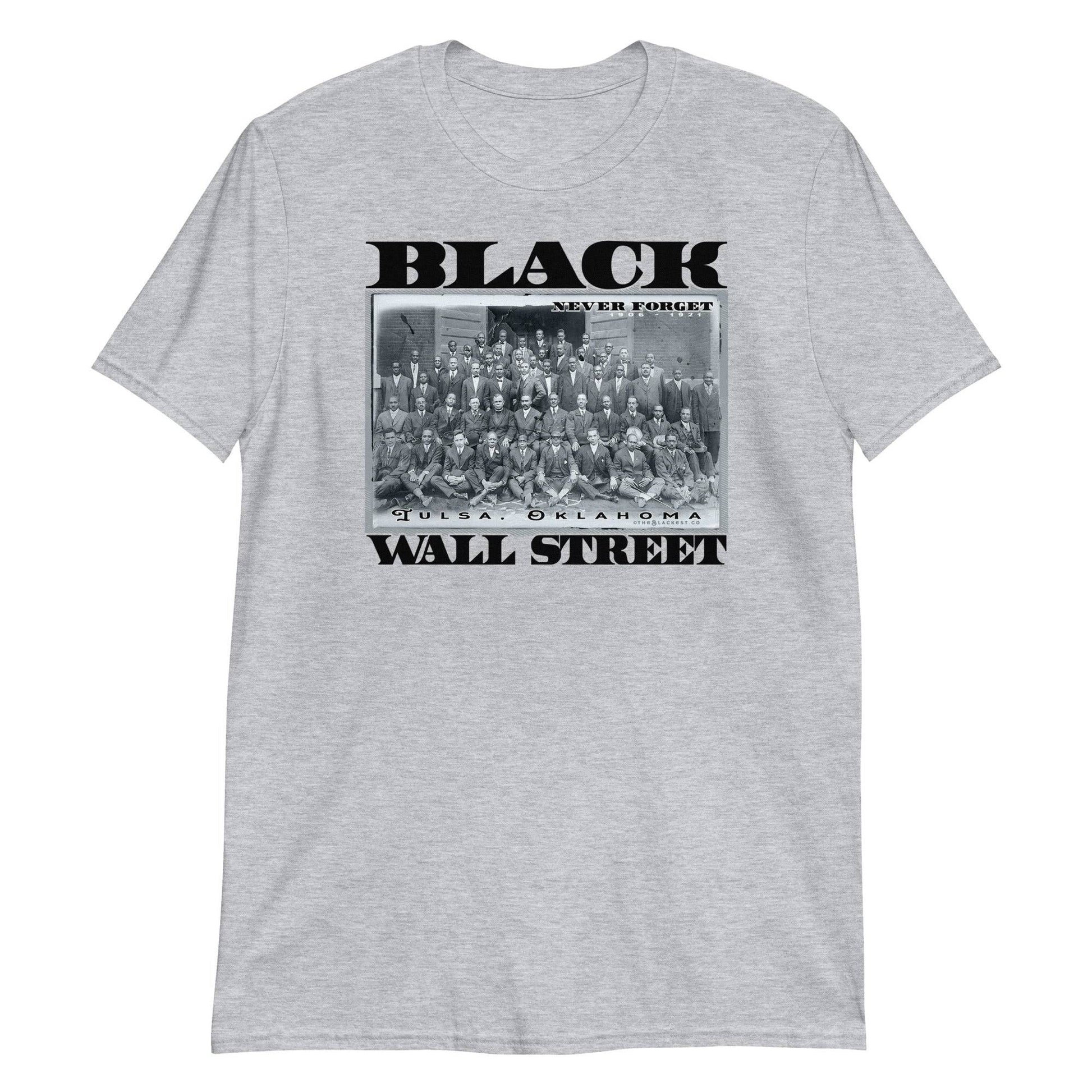 Black Wall Street vintage history t-shirt, gray, front view