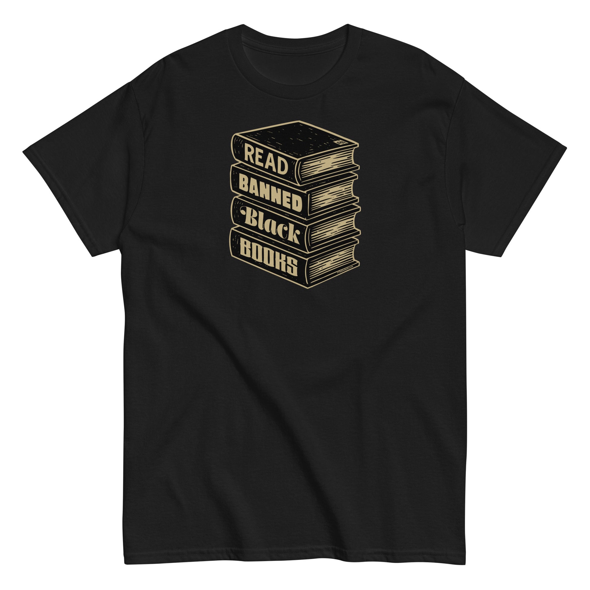 Black Read Banned Black Books Stack Unisex T-Shirt by TheBlackest Co., a powerful graphic tee supporting banned Black authors and culture.