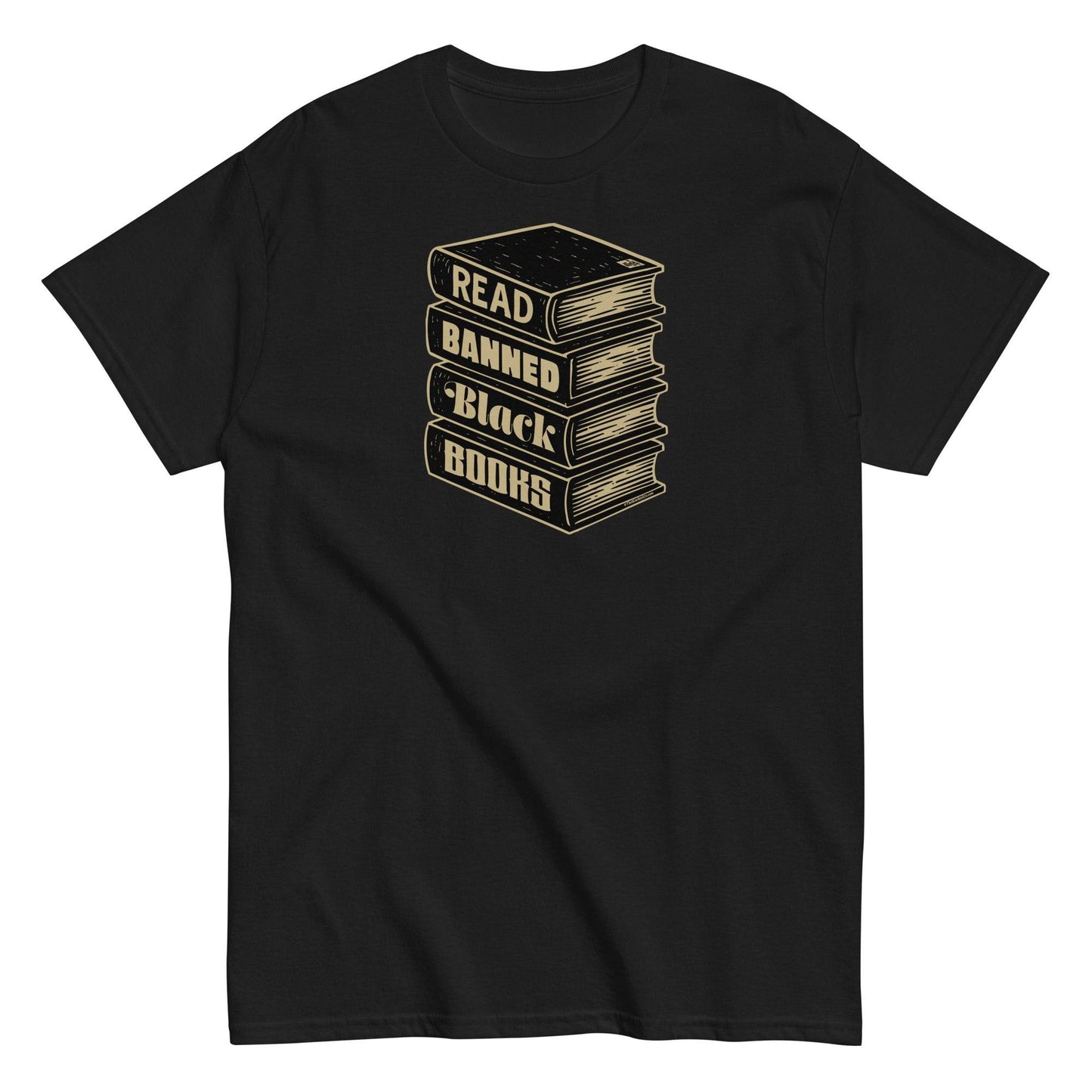 Black Read Banned Black Books Stack Unisex T-Shirt by TheBlackest Co., a powerful graphic tee supporting banned Black authors and culture.
