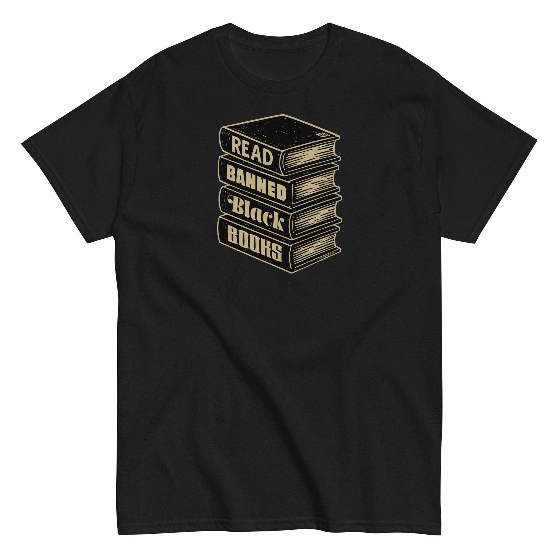 Black Read Banned Black Books Stack Unisex T-Shirt by TheBlackest Co., a powerful graphic tee supporting banned Black authors and culture.