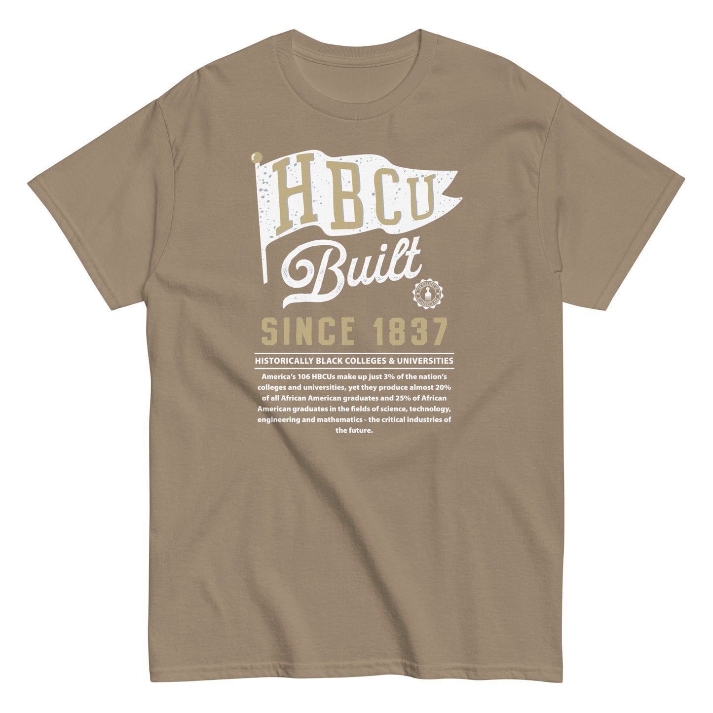 HBCU Built unisex graphic T-shirt in tan with historical college pride design