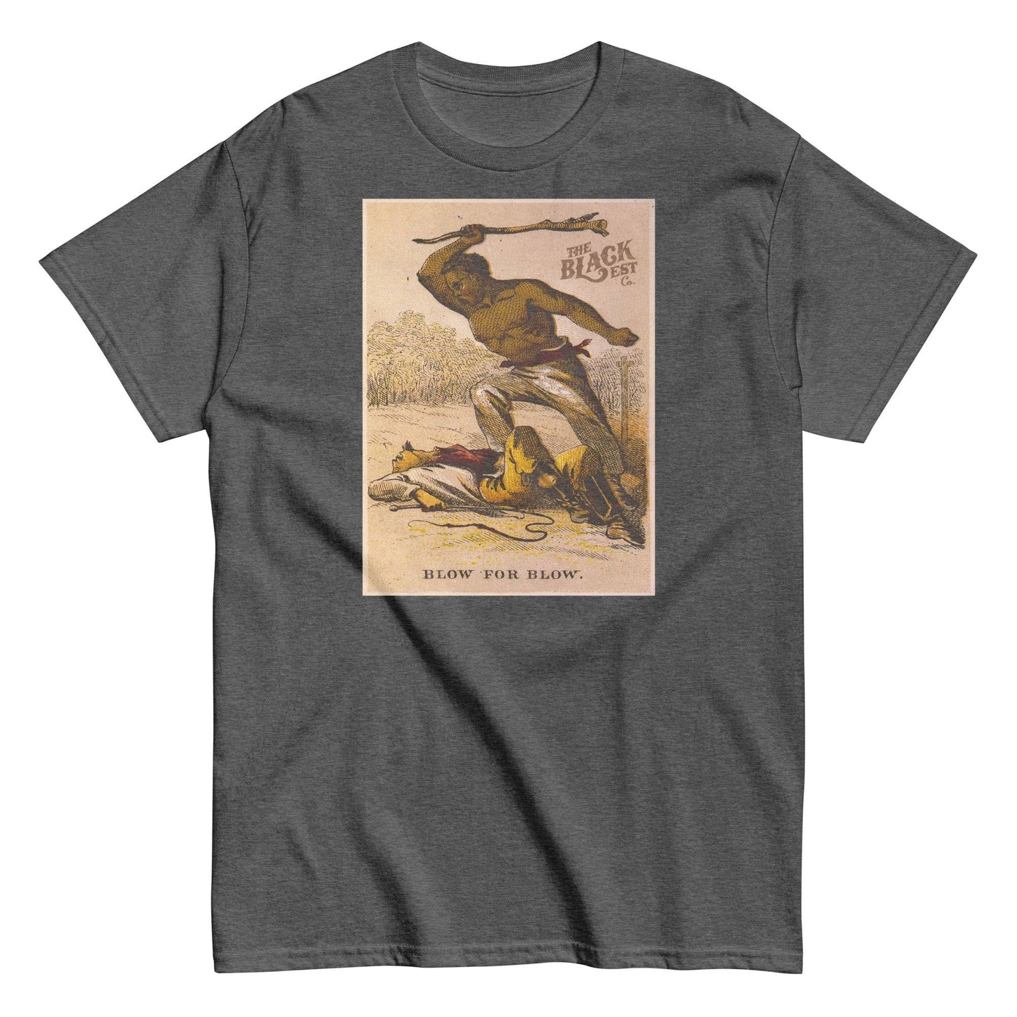 Blow For Blow | The Slave in 1863 Card Series T-Shirt in dark heather gray with a bold 1863 resistance illustration. A graphic tee rooted in Black history.