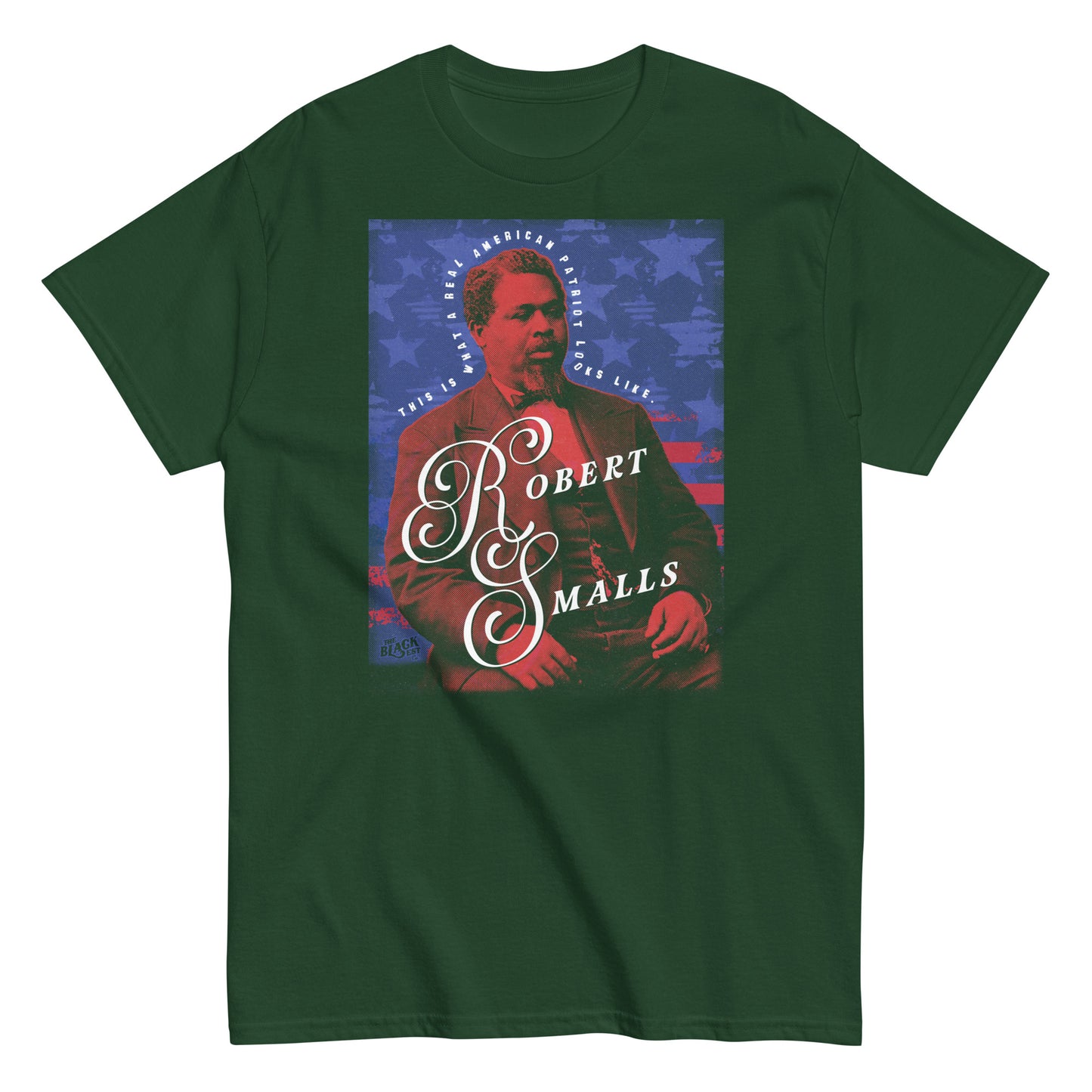 Forest green Robert Smalls Real American Patriot Unisex T-shirt by TheBlackest Co., featuring vintage-style graphic and bold lettering.