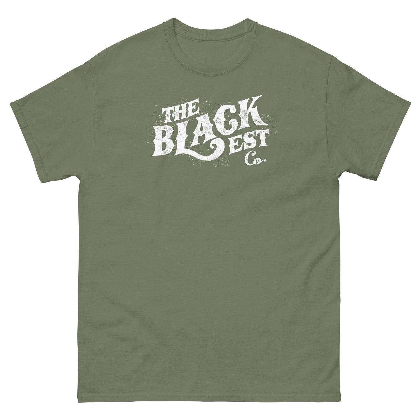 TheBlackest Co. Unisex Logo Tee in olive green with bold white logo. Cotton graphic tee rooted in Black culture and community empowerment.
