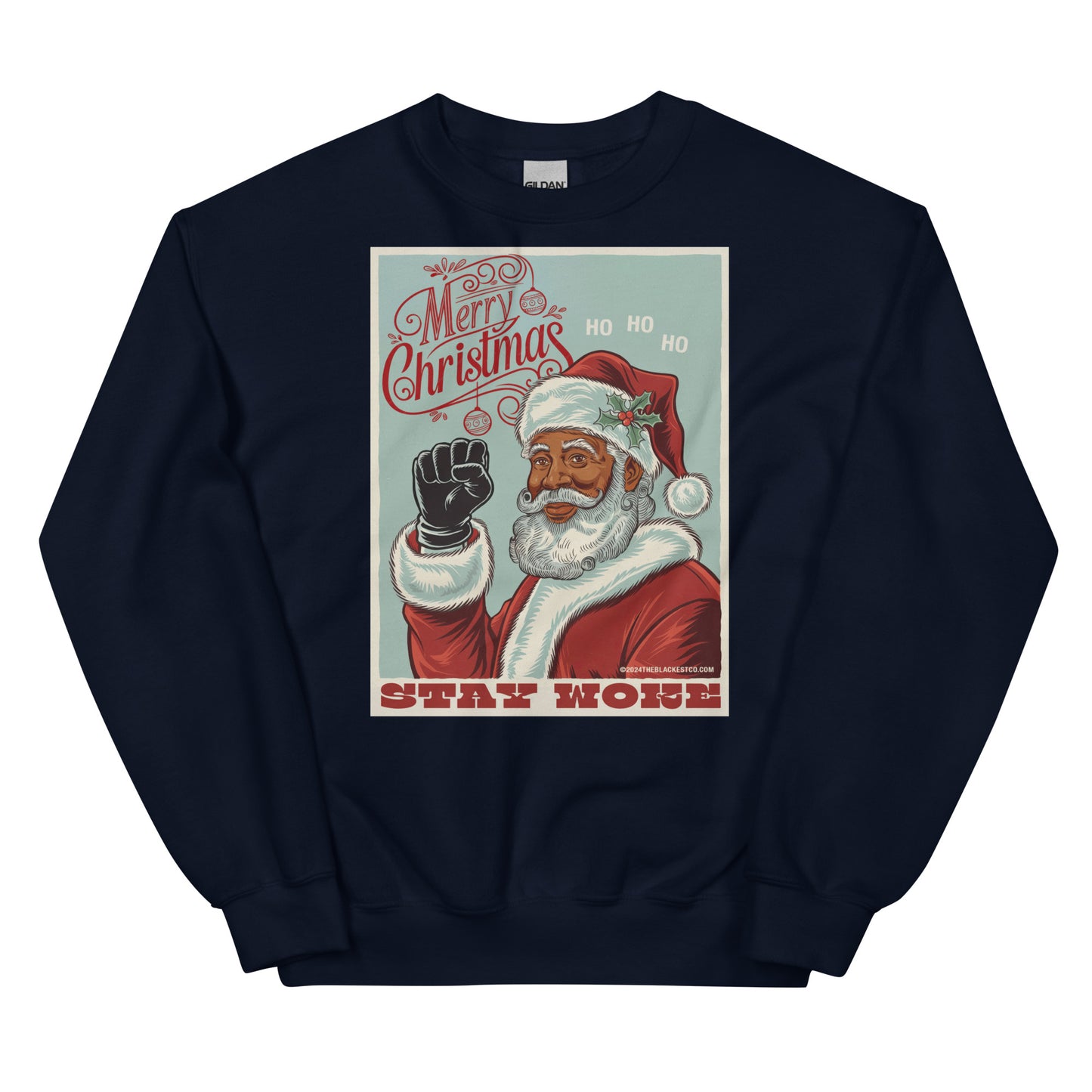Black Black Santa Stay Woke sweatshirt with Merry Christmas design