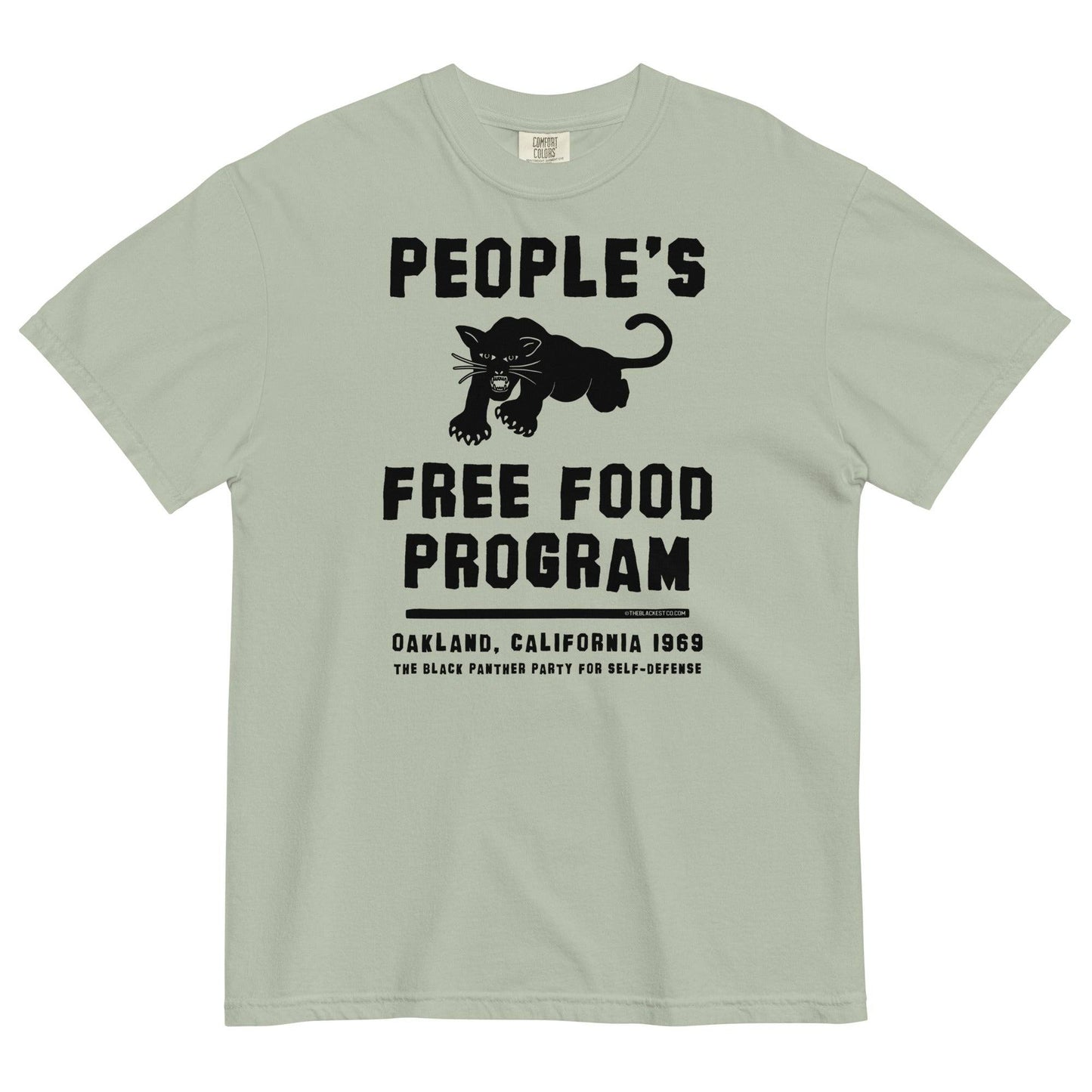 Light green People's Free Food Program T-shirt with Black Panther graphic