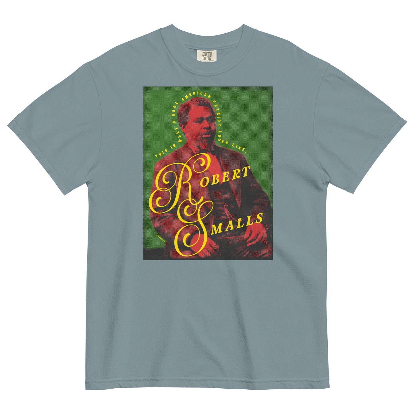 Gray t-shirt with a graphic of Robert Smalls on a white background