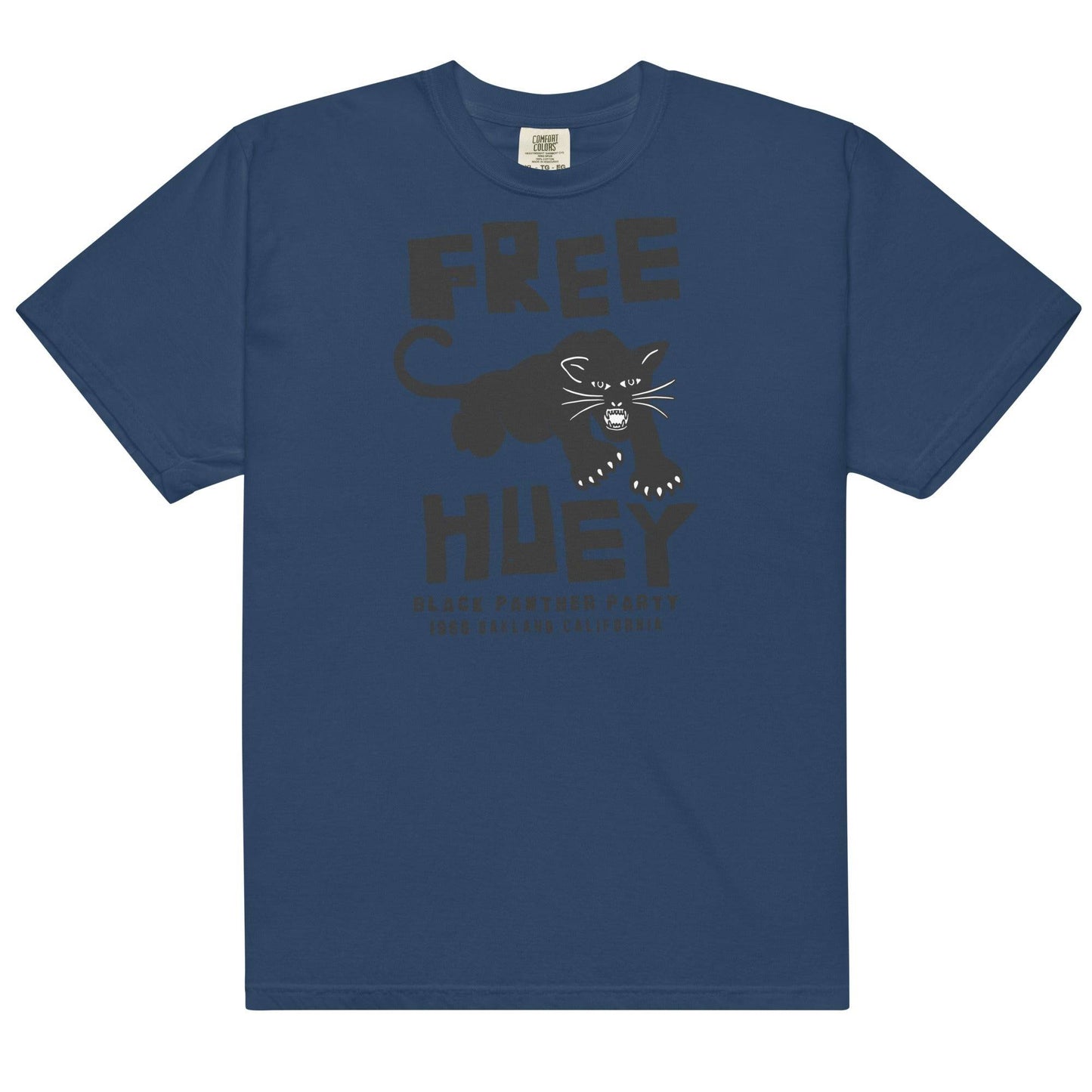 a blue t - shirt with a black panther on it and says free huey