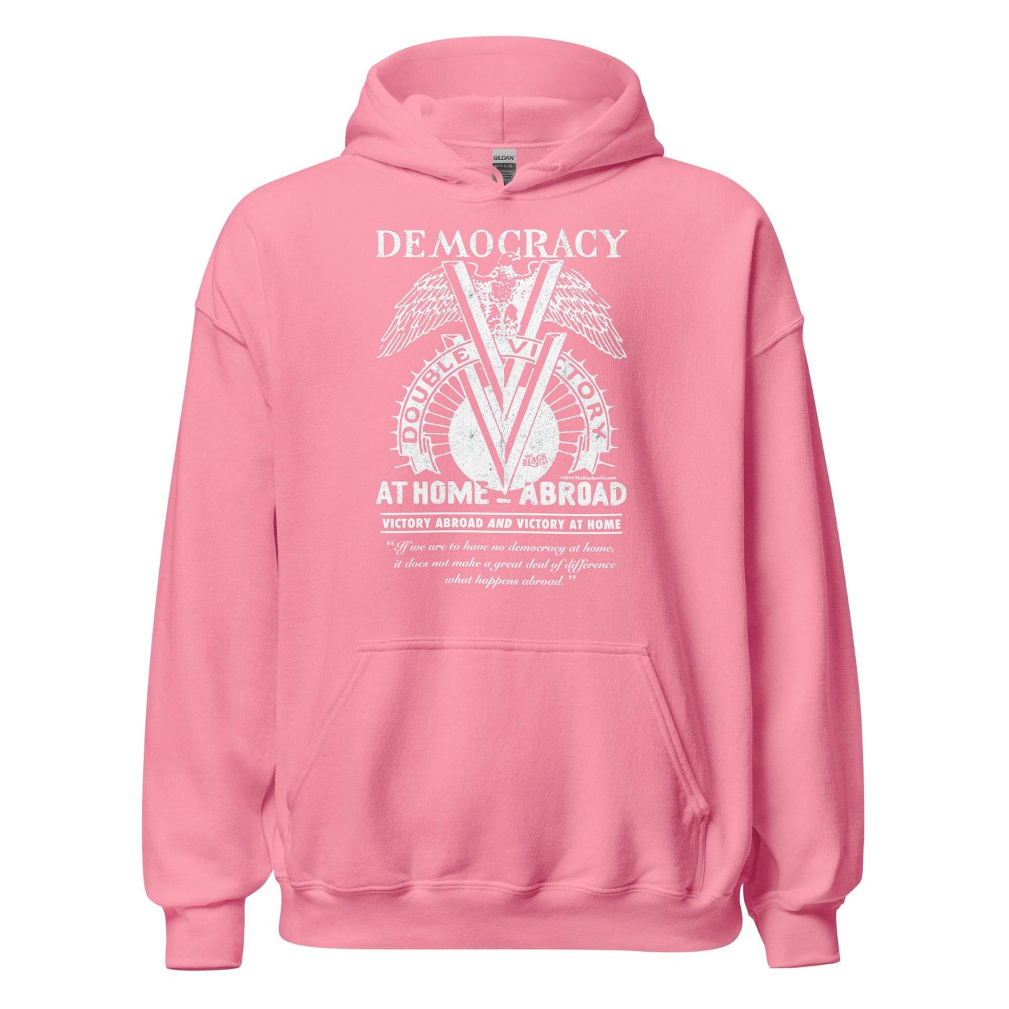 Pink Double V Campaign WWII Black Soldiers Hoodie with historic double victory design honoring Black military history and civil rights.