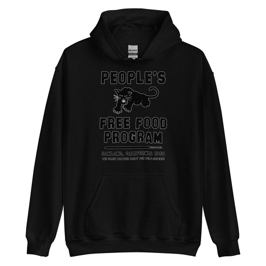 Black On Black BPP Free Food Program Staple Hoodie featuring bold black panther graphic and historic text honoring the 1969 Oakland initiative.