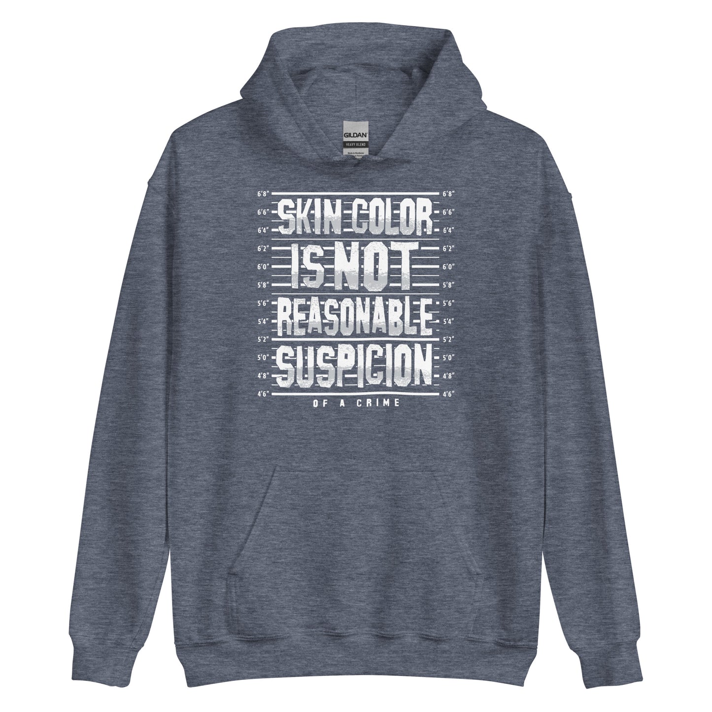 Heather blue Skin Color Is Not A Crime Unisex Hoodie by TheBlackest Co., a stylish and warm hoodie with a powerful anti-profiling message.