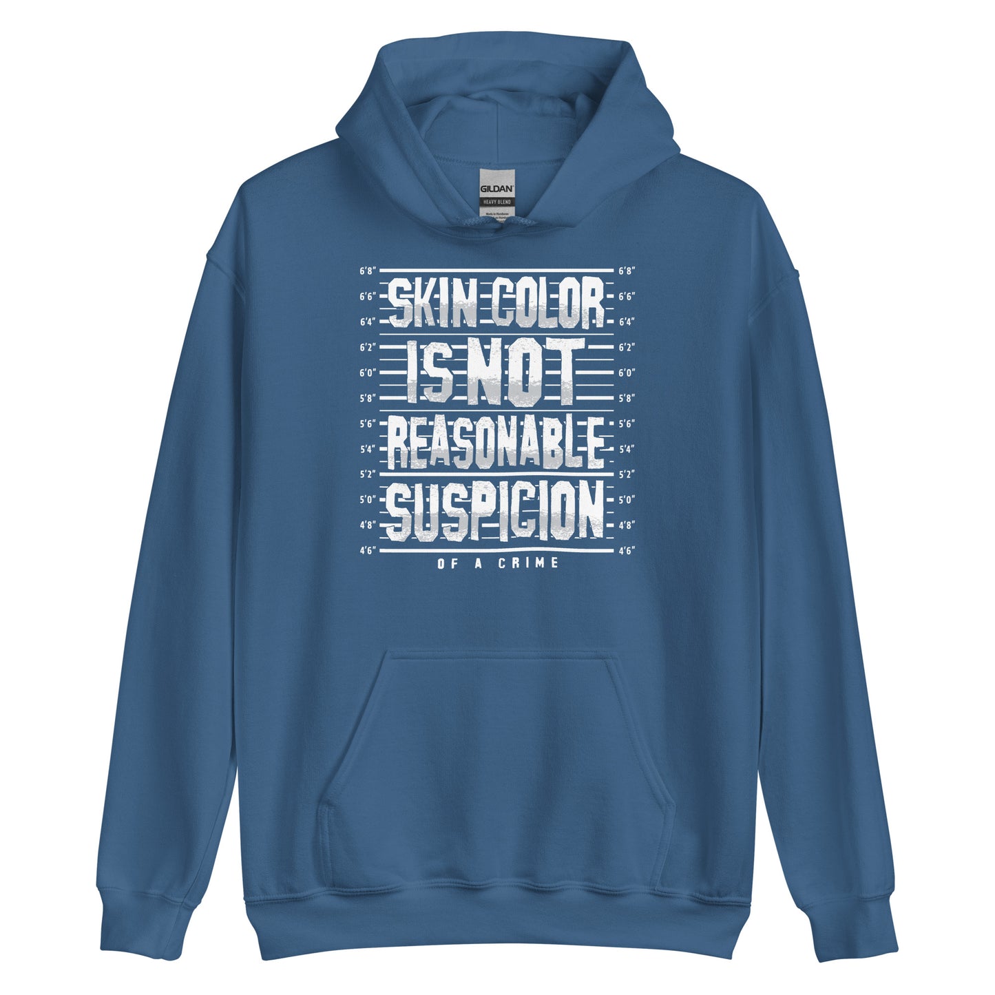 Blue Skin Color Is Not A Crime Unisex Hoodie by TheBlackest Co., featuring bold protest text for social justice in a soft pullover design.