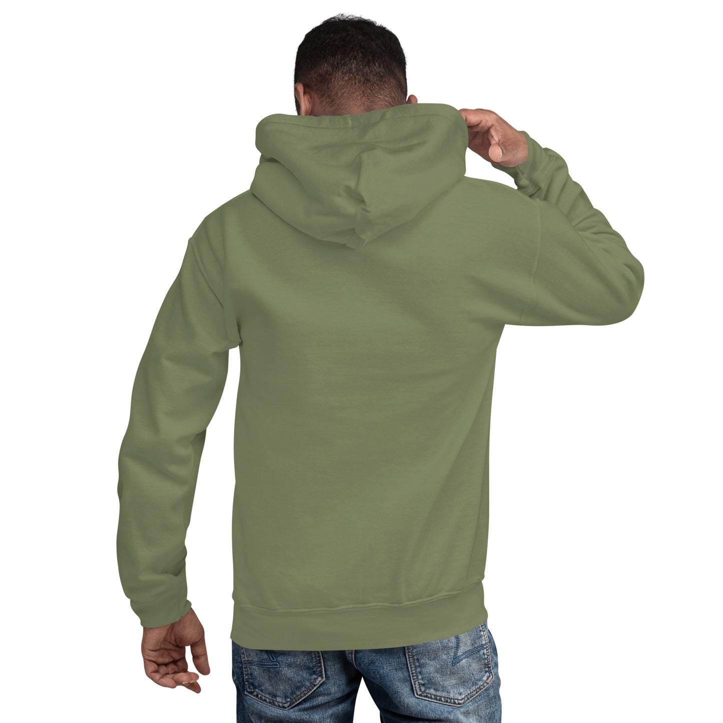 Back view of green People's Free Food Program hoodie.