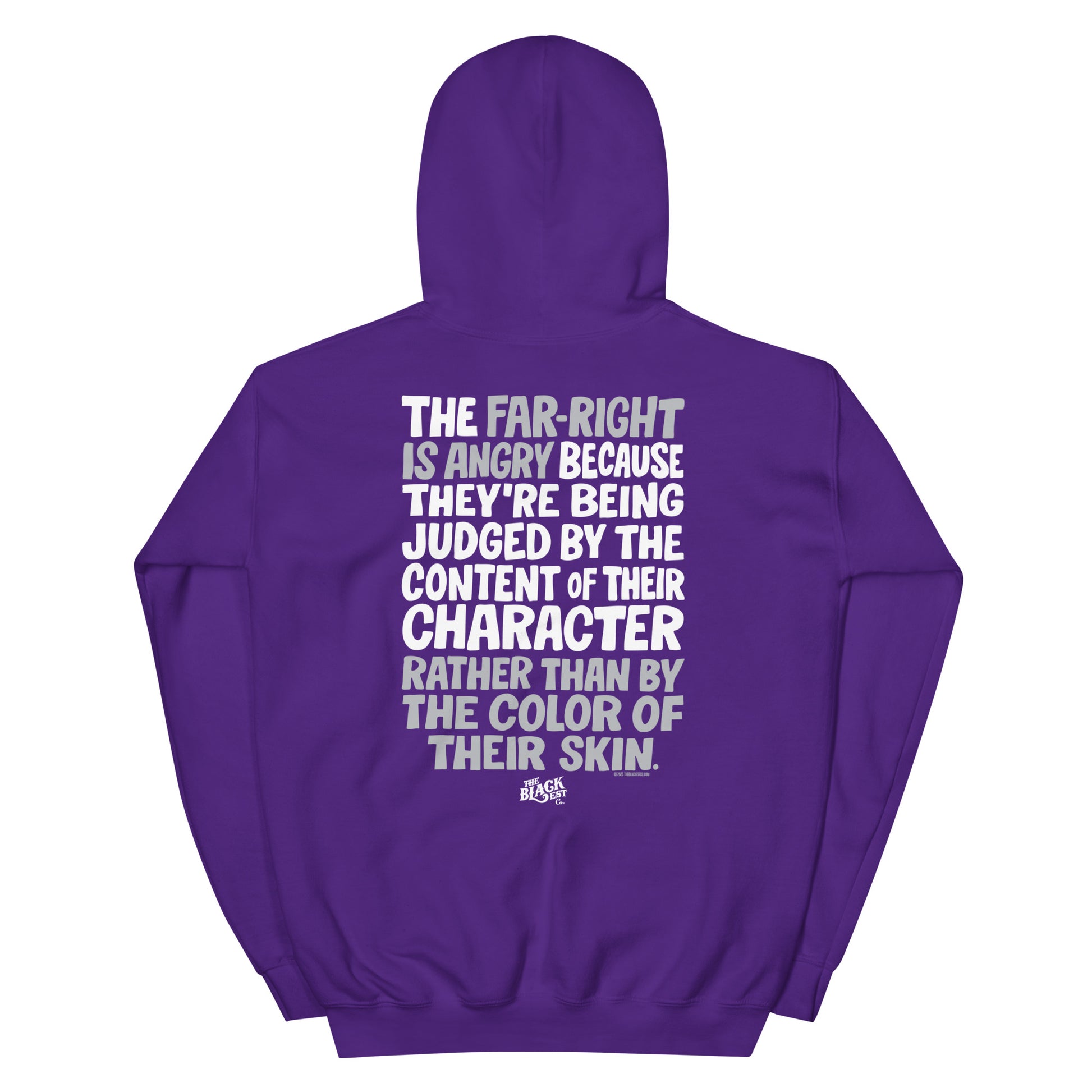 Purple Why The Far Right Is Angry Hoodie by TheBlackest Co. with statement back print, unisex fit for bold cultural expression.