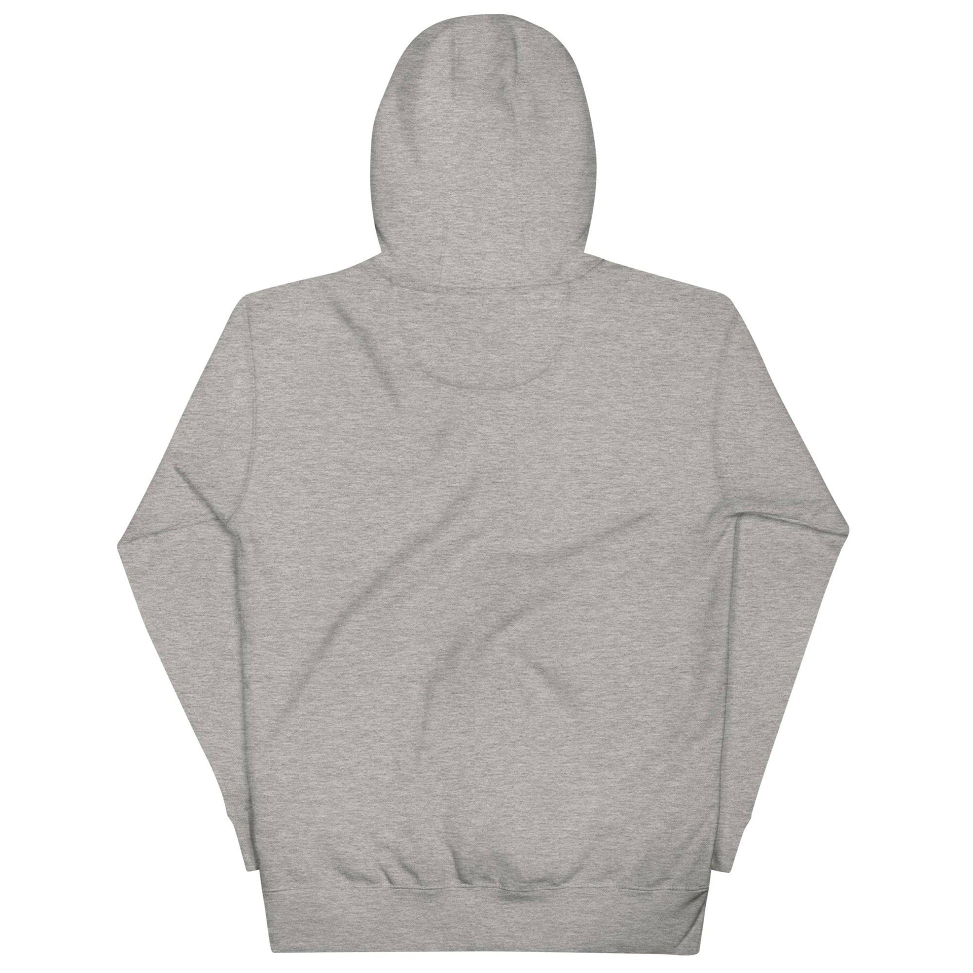a grey sweatshirt with a hoodie on it