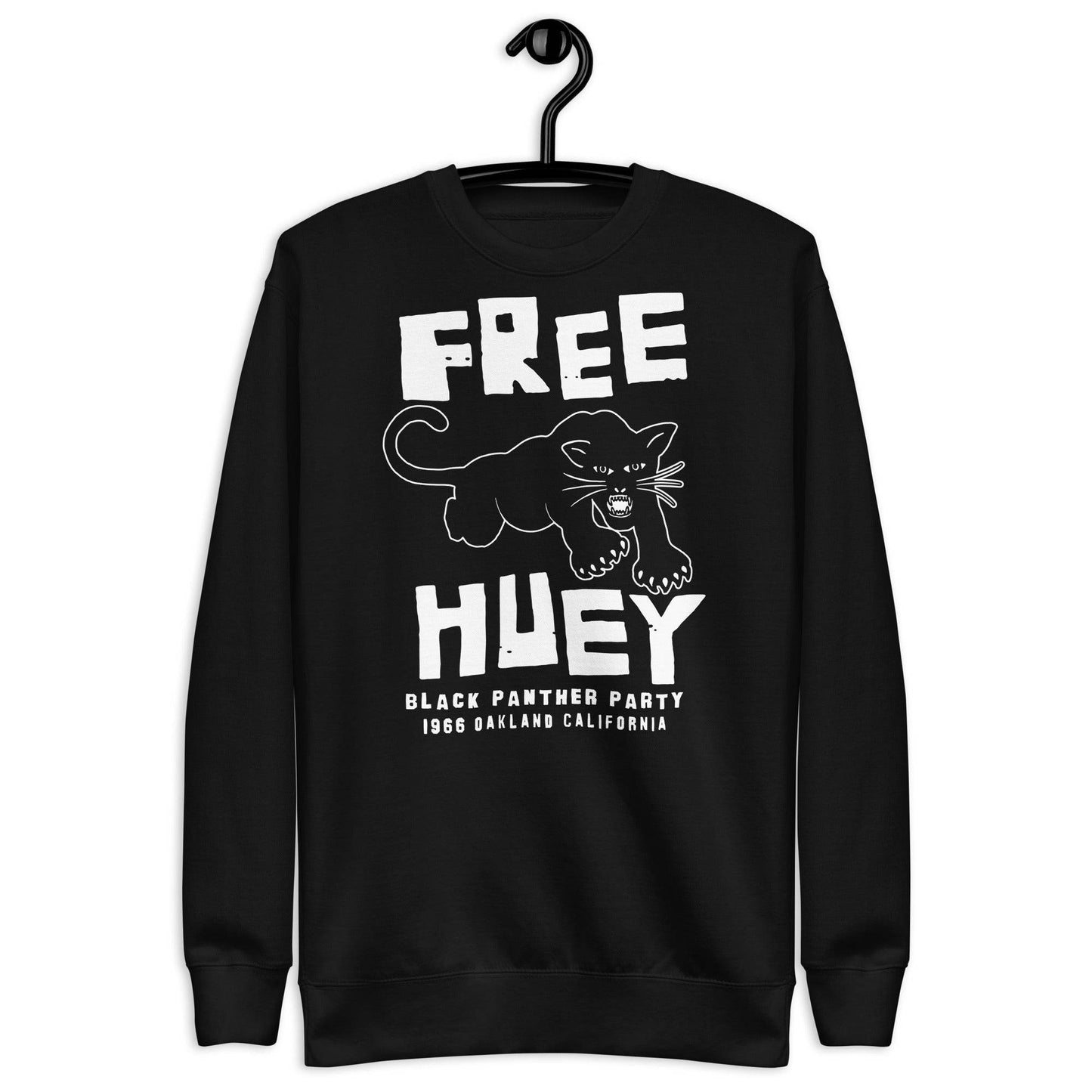 a black sweatshirt with the words free huey on it