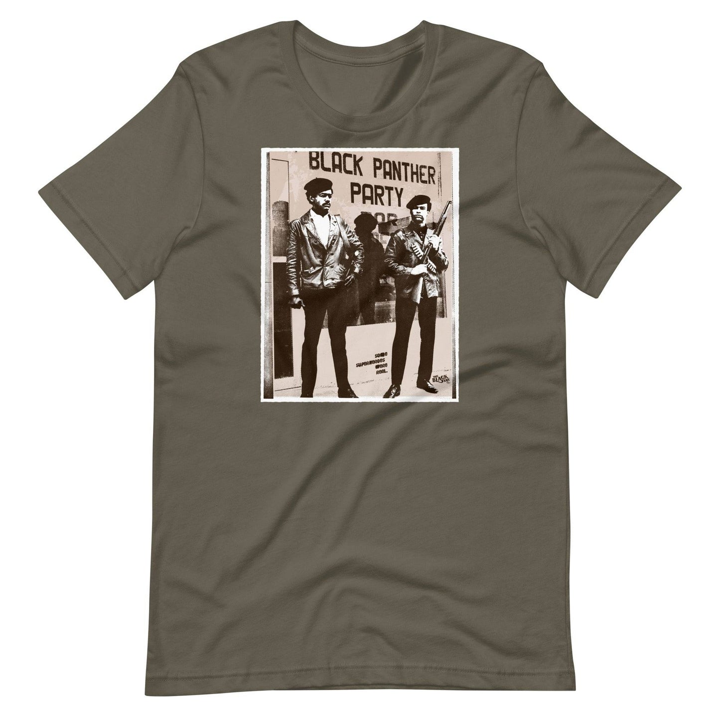 a t - shirt with a picture of huey newton and bobby seale standing next to each other