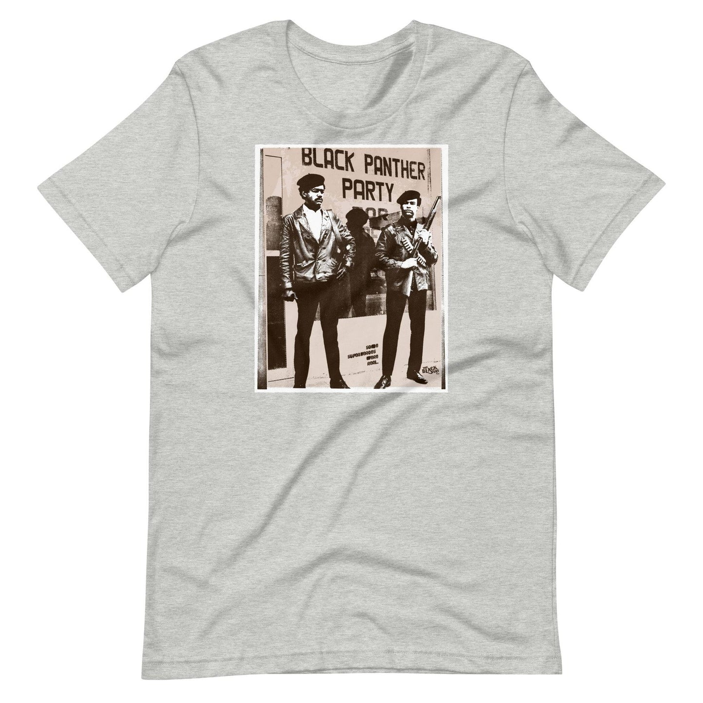 a t - shirt with a picture huey newton and bobby seale standing next to each other