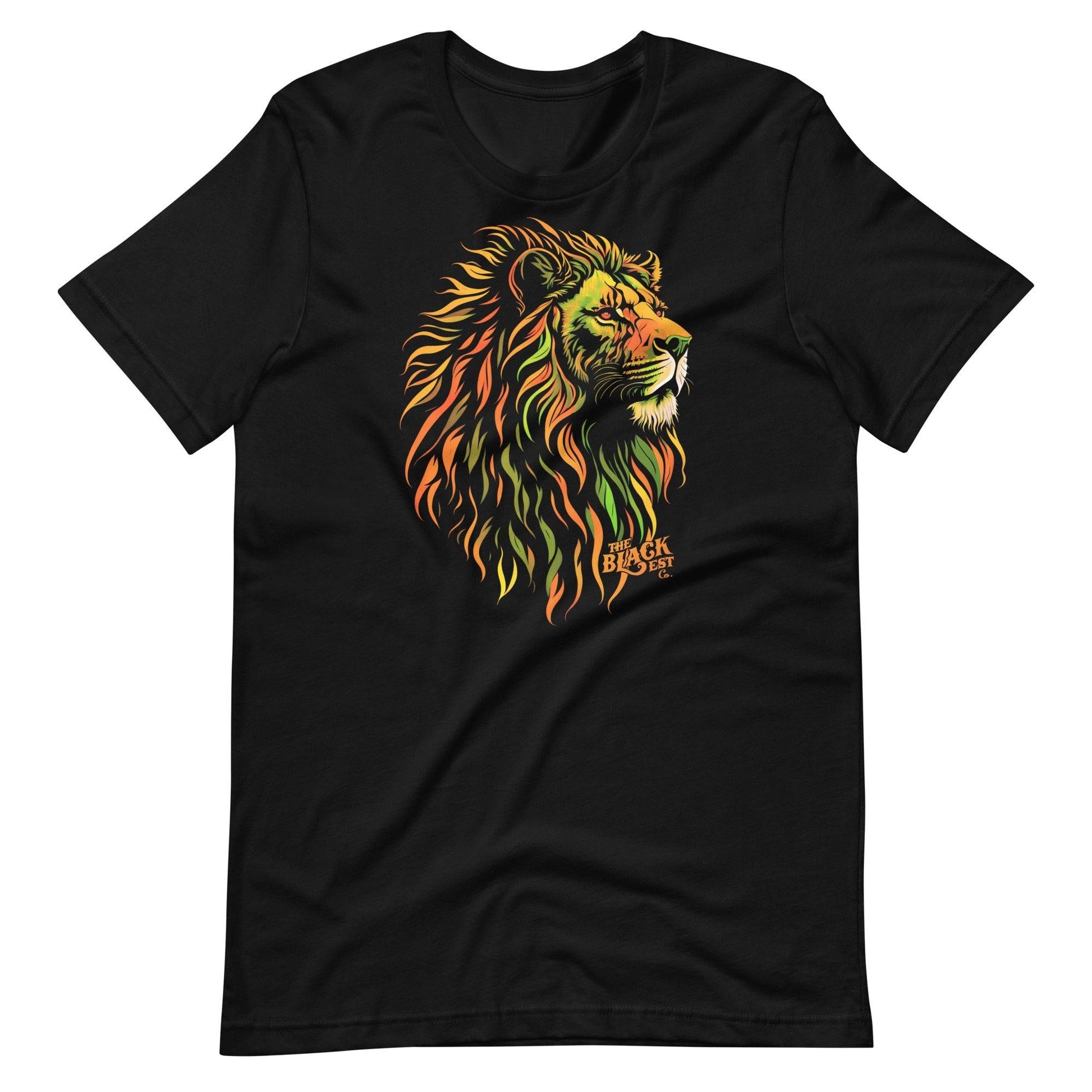 Black t-shirt with Pan-African lion head design