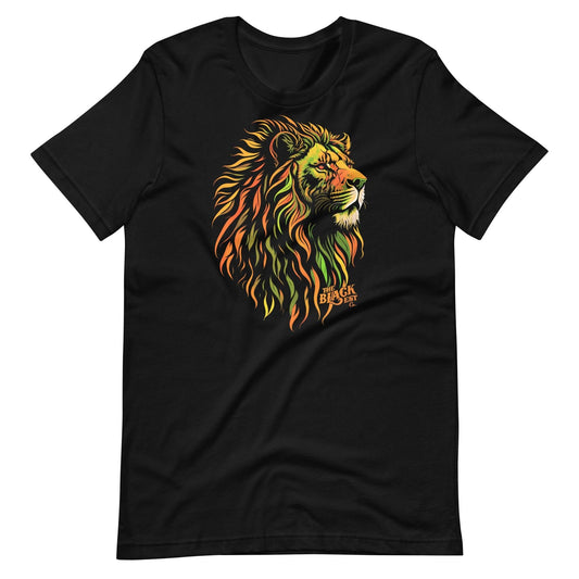 Black t-shirt with Pan-African lion head design