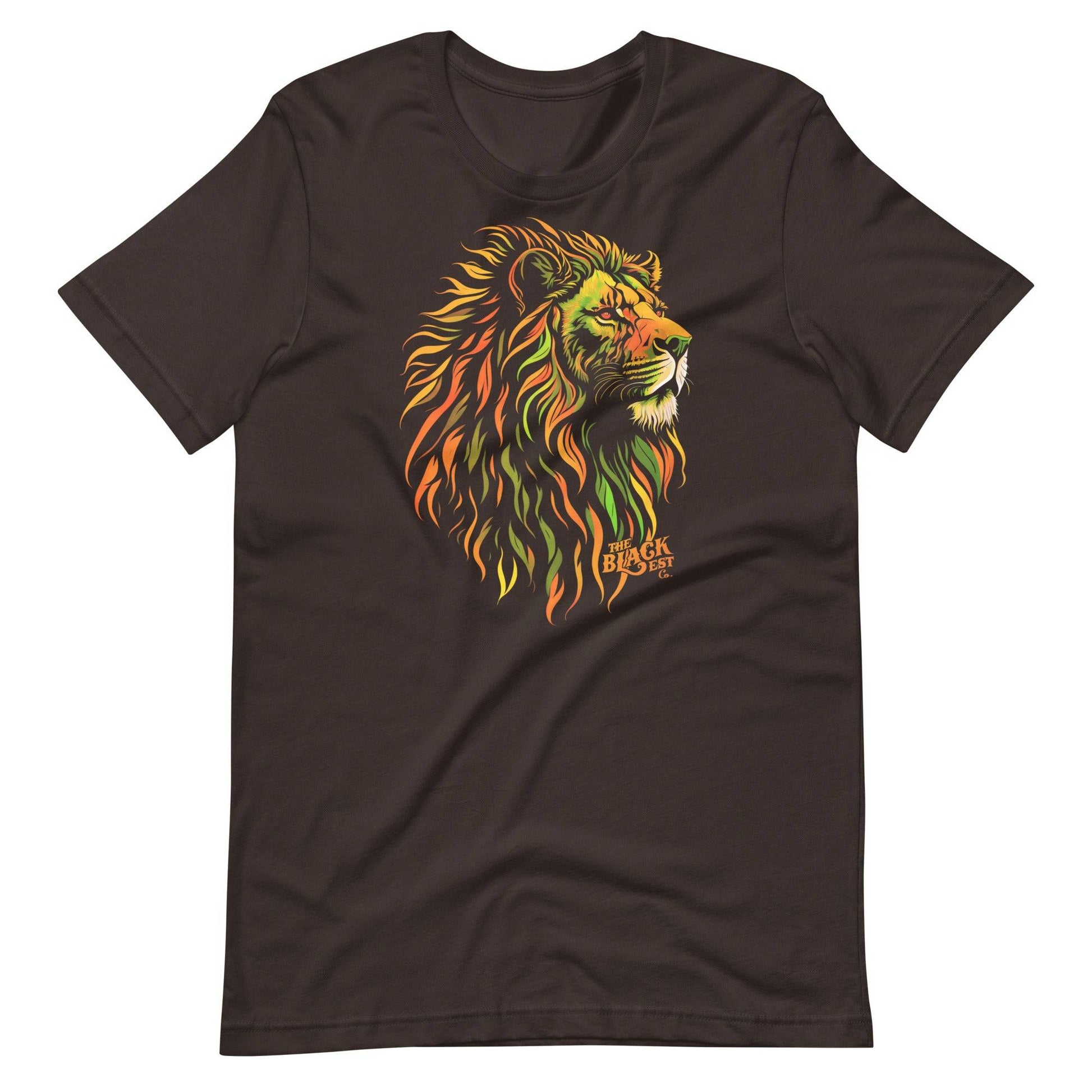 Brown t-shirt with Pan-African lion head graphic