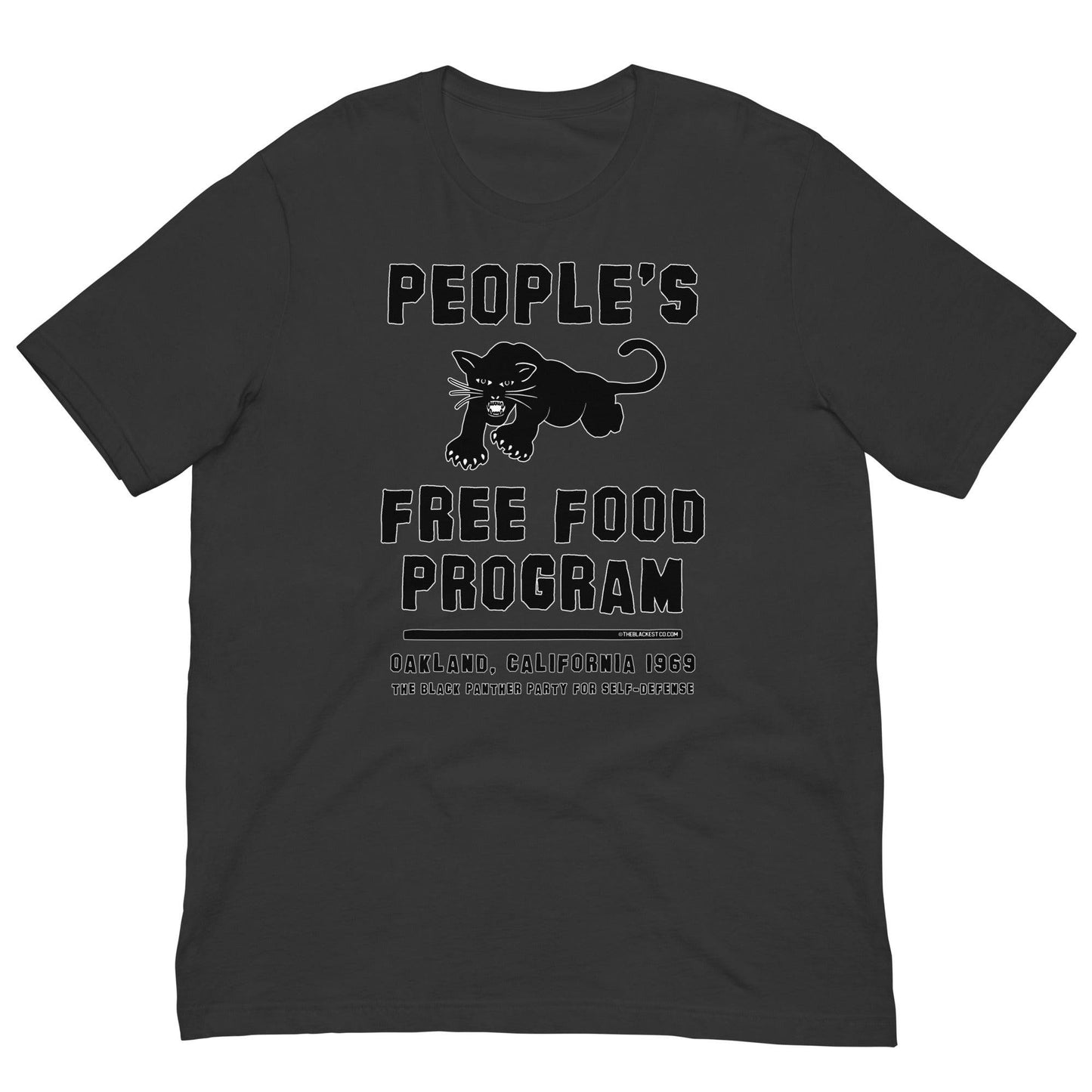 Charcoal version of Black On Black BPP Free Food Program Fashion Unisex T-shirt with cultural statement design and soft cotton texture.