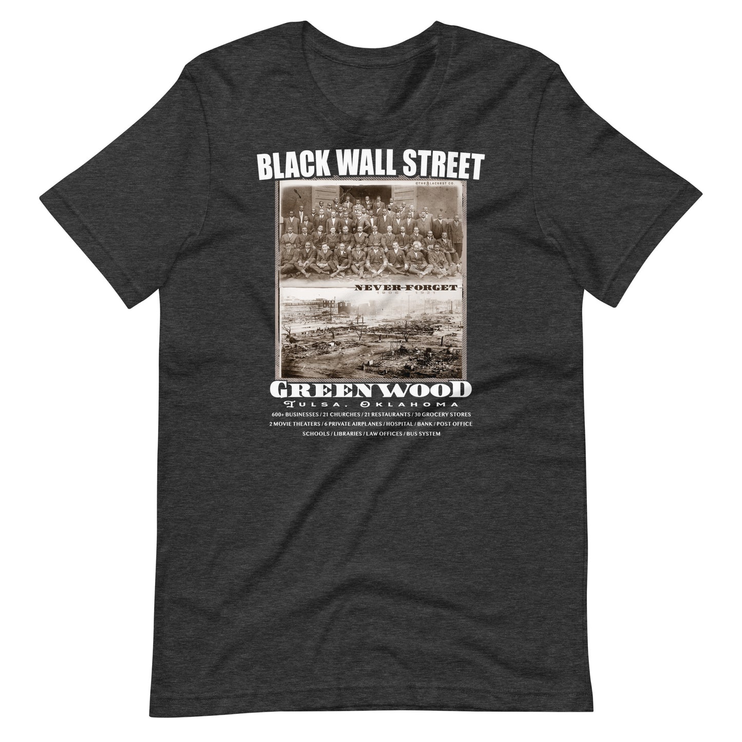 a black wall street t - shirt with an old photo of before and after
