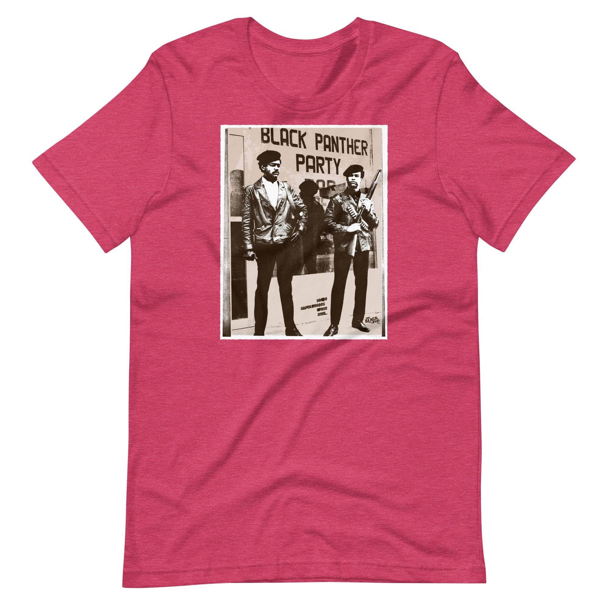 a pink t - shirt with a picture of huey newton and bobby seale standing next to each other