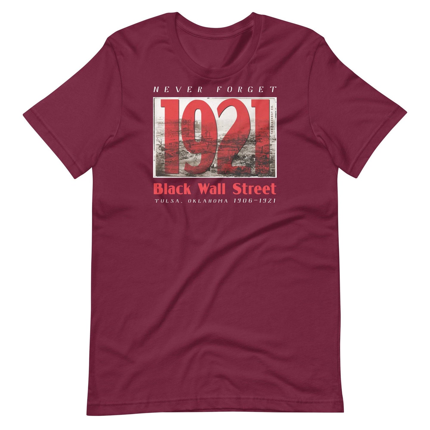 Black Wall Street 1921 tribute t-shirt in maroon