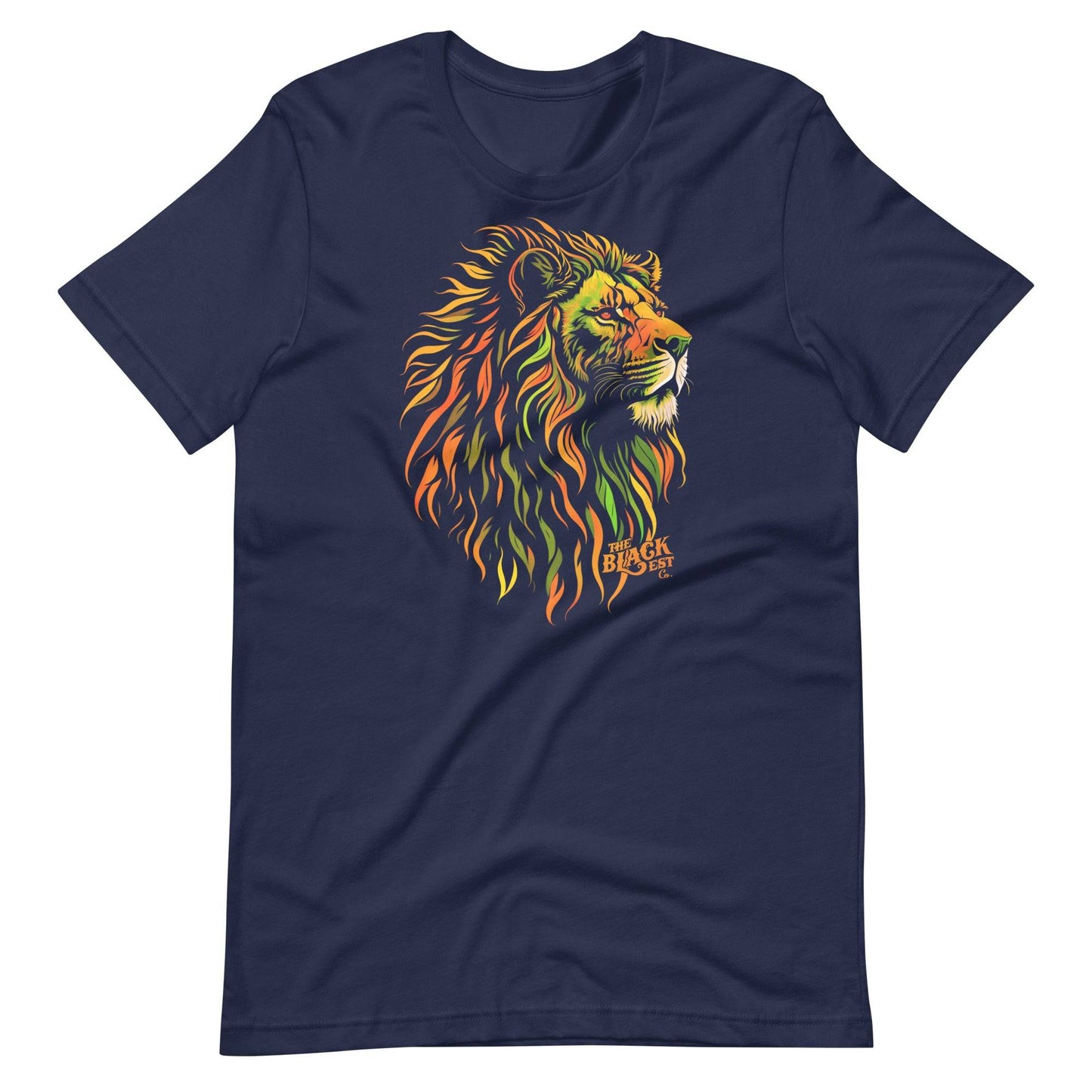 Navy t-shirt featuring Pan-African lion head design