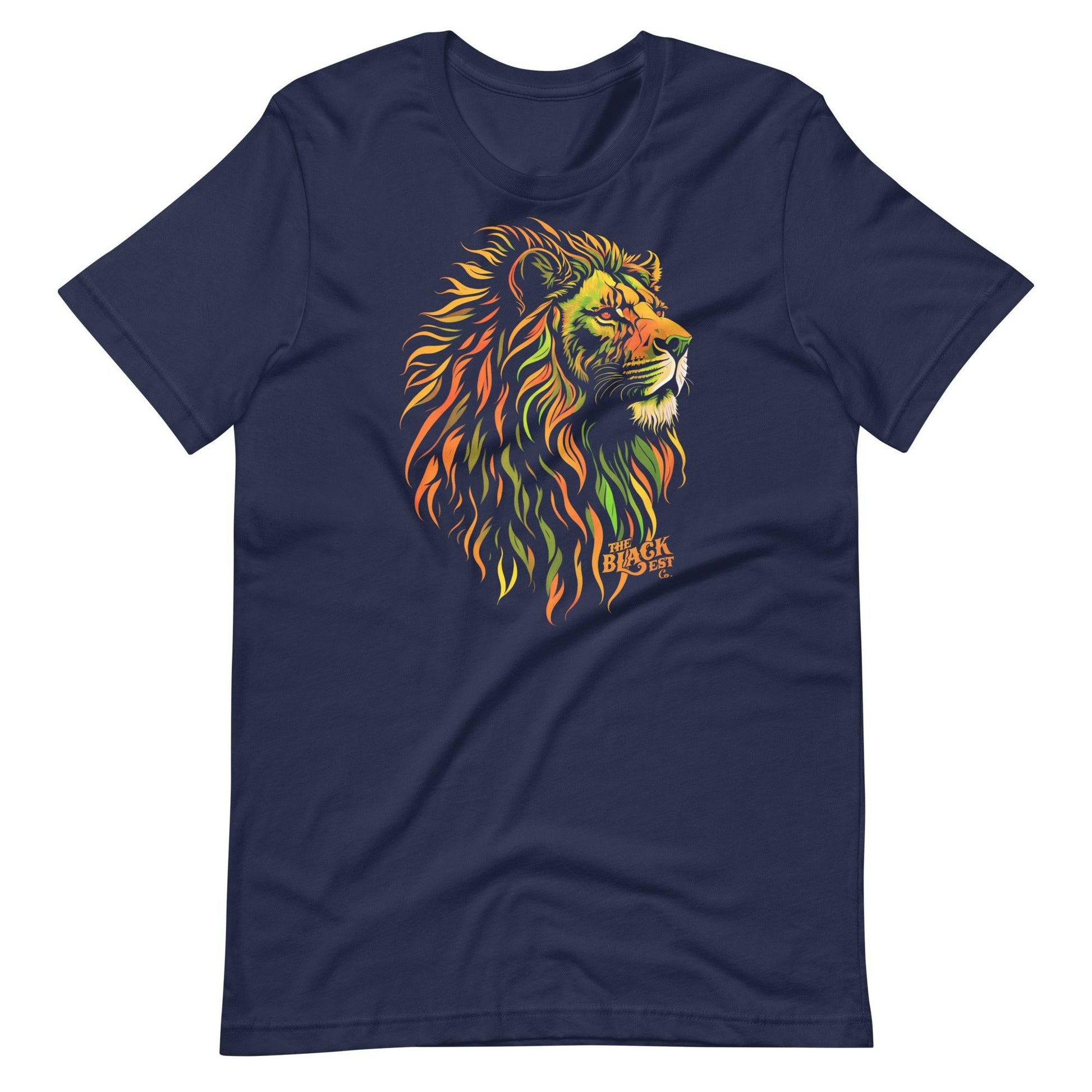 Navy t-shirt featuring Pan-African lion head design