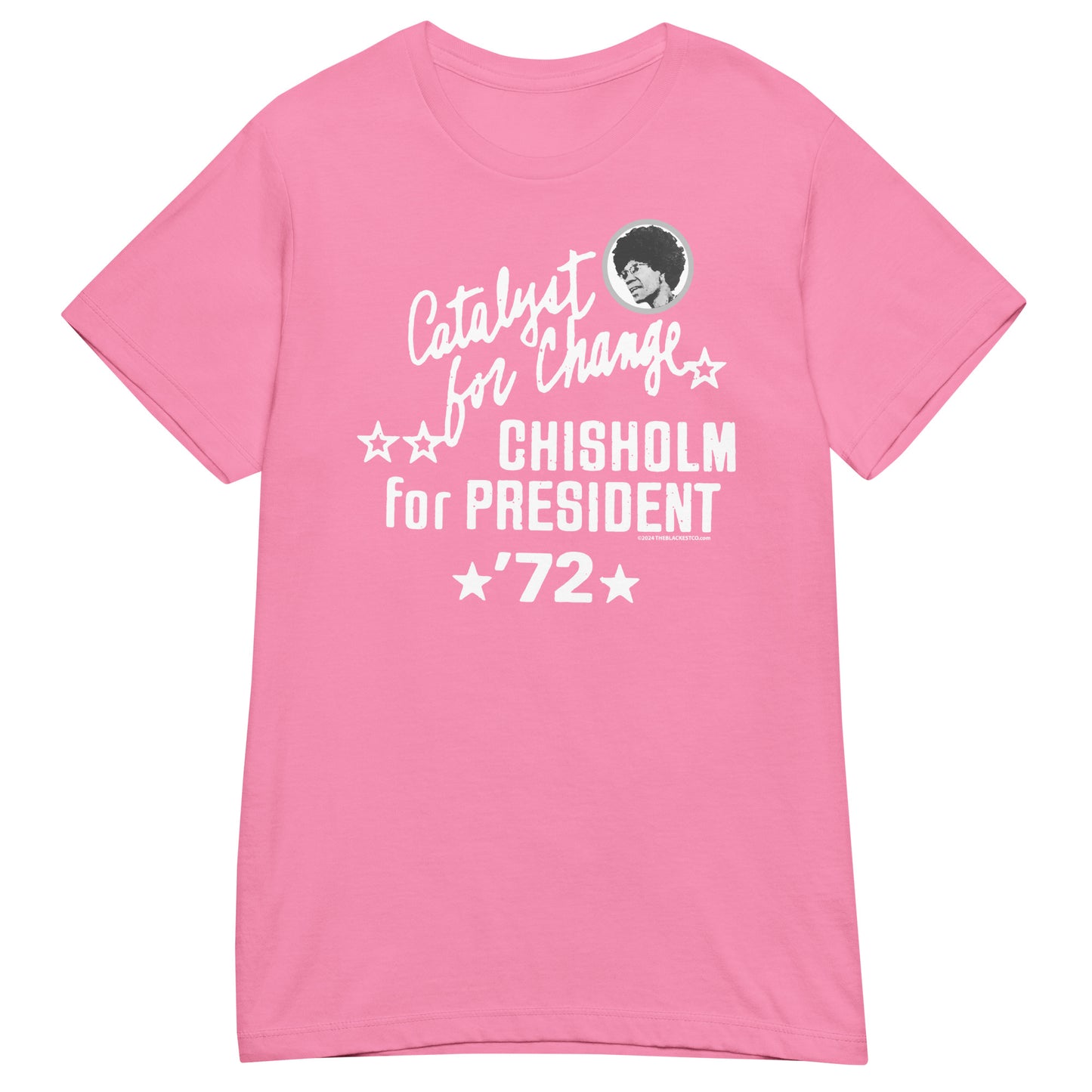 Light pink Shirley Chisholm Vintage Campaign Women’s Softstyle T-shirt with empowering white graphic and soft, feminine silhouette.