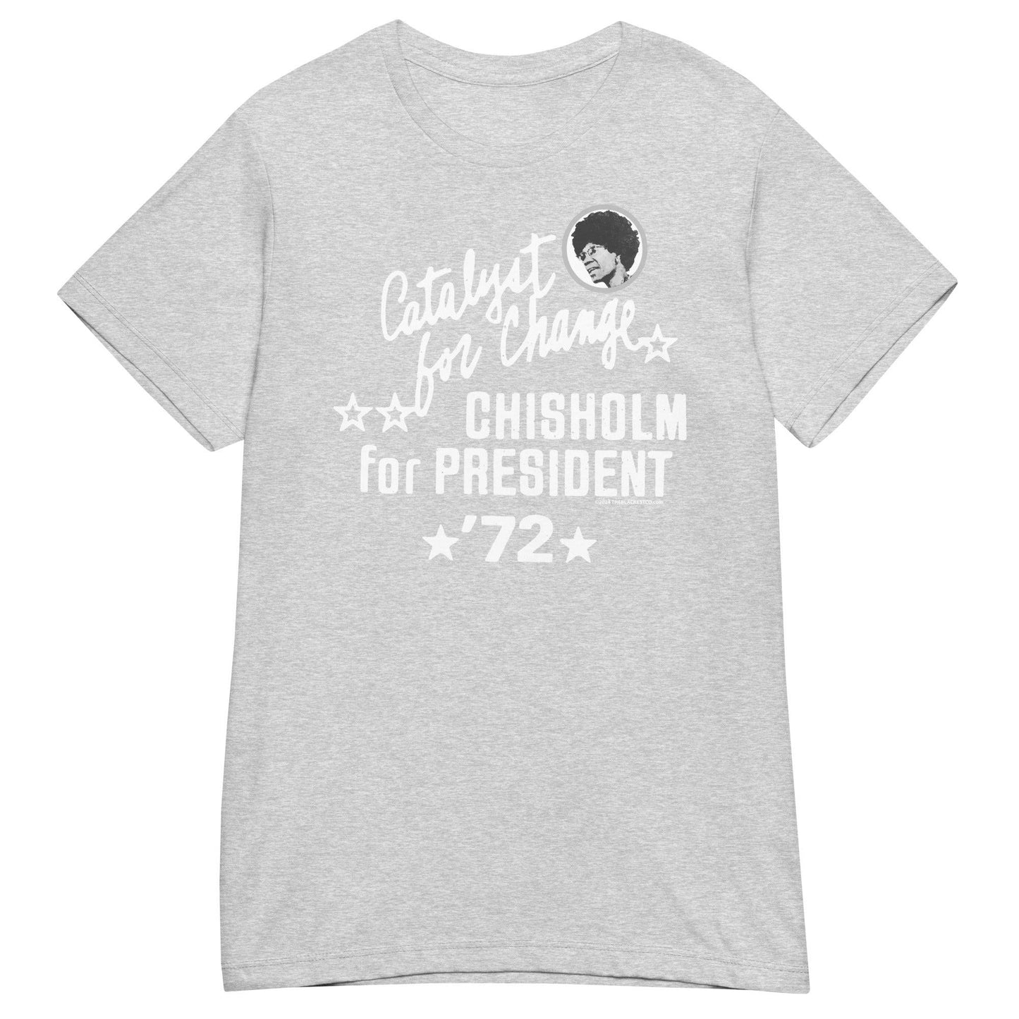 Heather gray Shirley Chisholm Vintage Campaign Women’s Softstyle T-shirt with white retro campaign print and comfortable softstyle fabric.